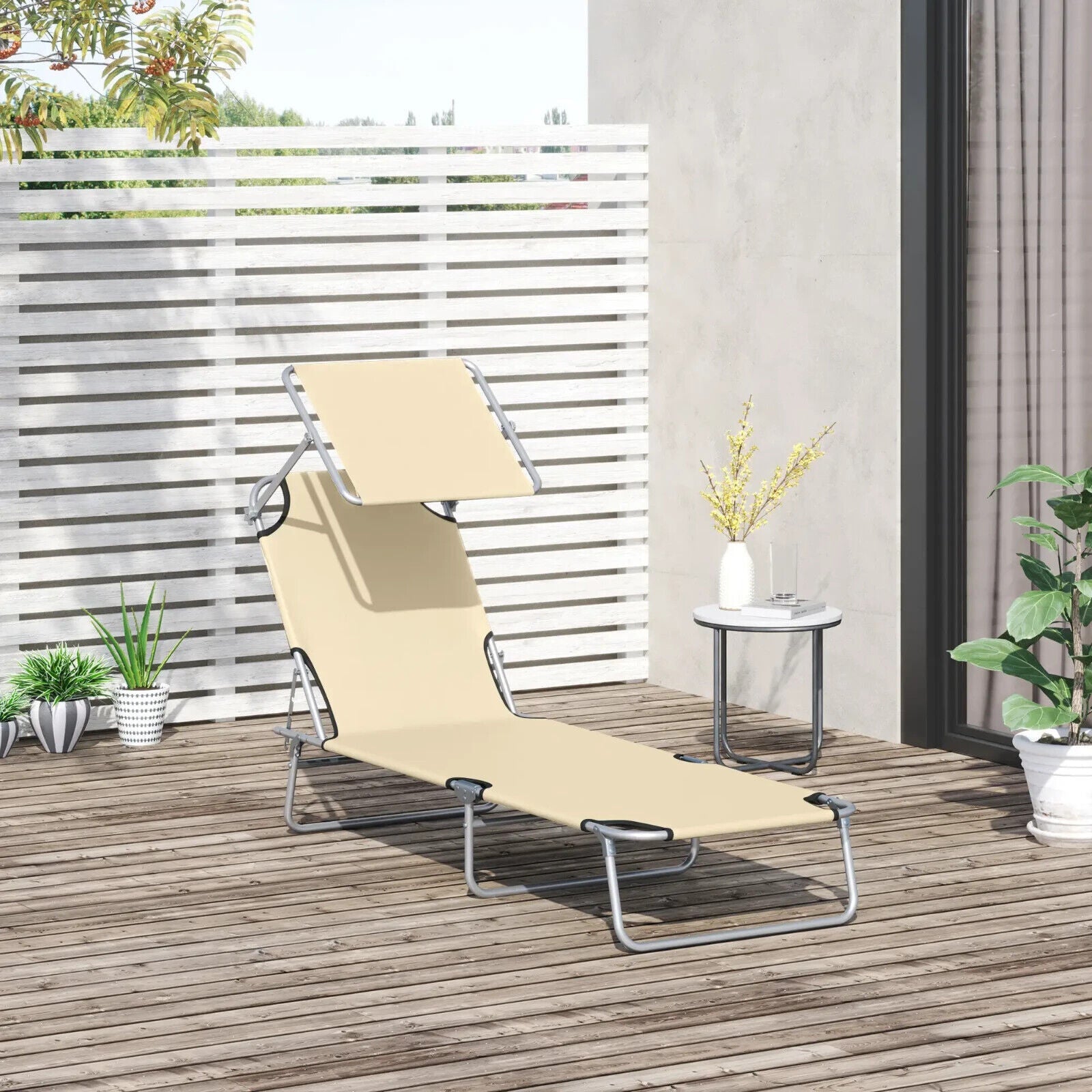 Folding Garden Sun Lounge Chair with Sunshade Recliner Hammock for Outdoor Beige - Home and Garden Furniture Shop - #rustic - furniture#