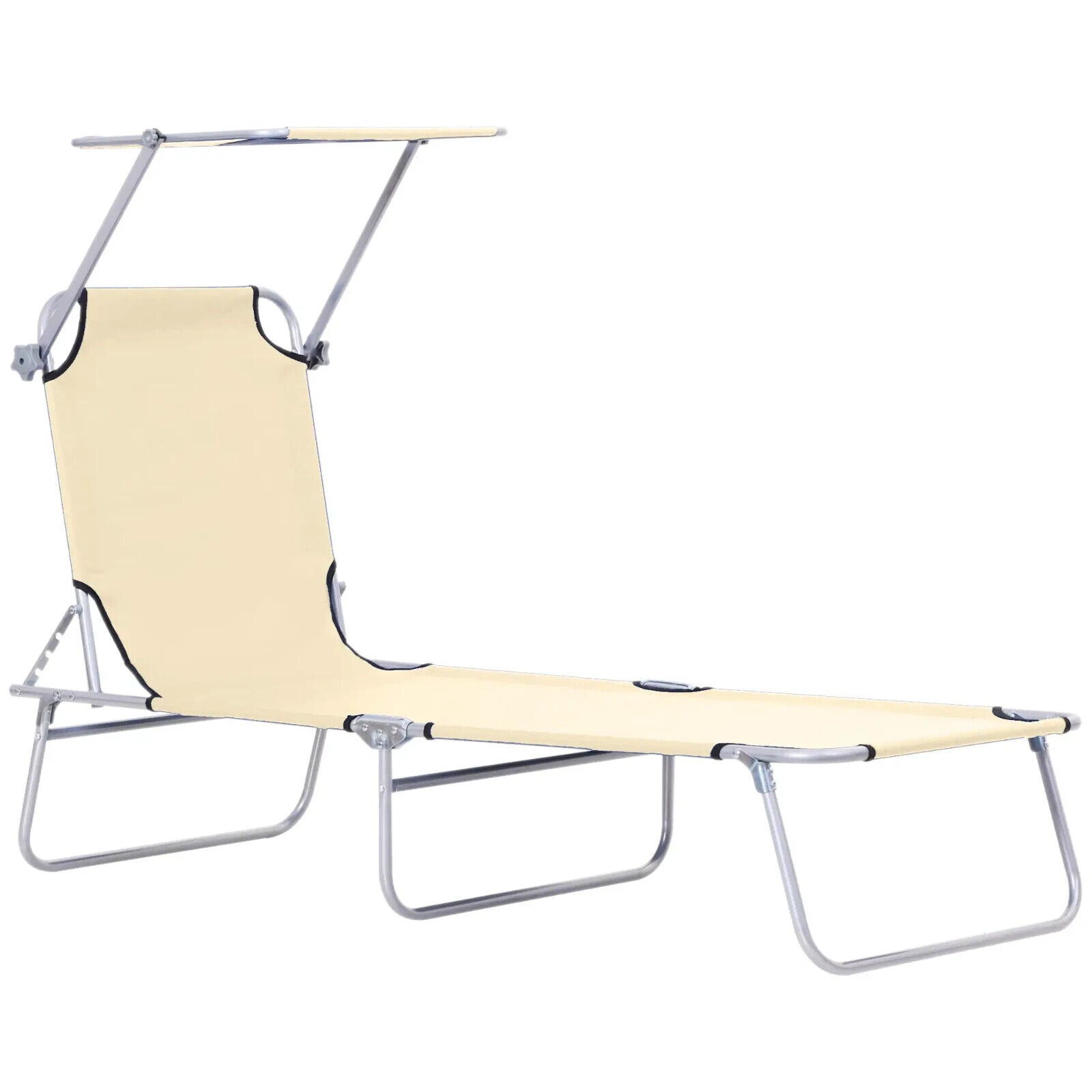 Folding Garden Sun Lounge Chair with Sunshade Recliner Hammock for Outdoor Beige - Home and Garden Furniture Shop - #rustic - furniture#