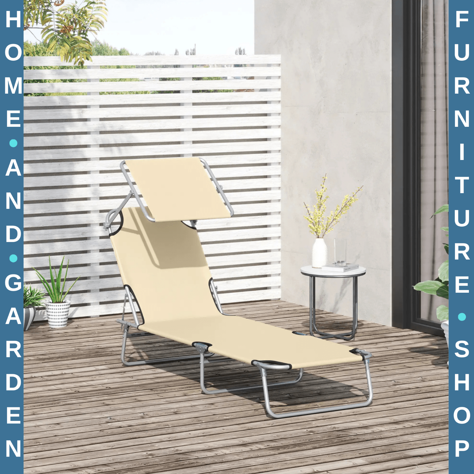 Folding Garden Sun Lounge Chair with Sunshade Recliner Hammock for Outdoor Beige - Home and Garden Furniture Shop - #rustic - furniture#