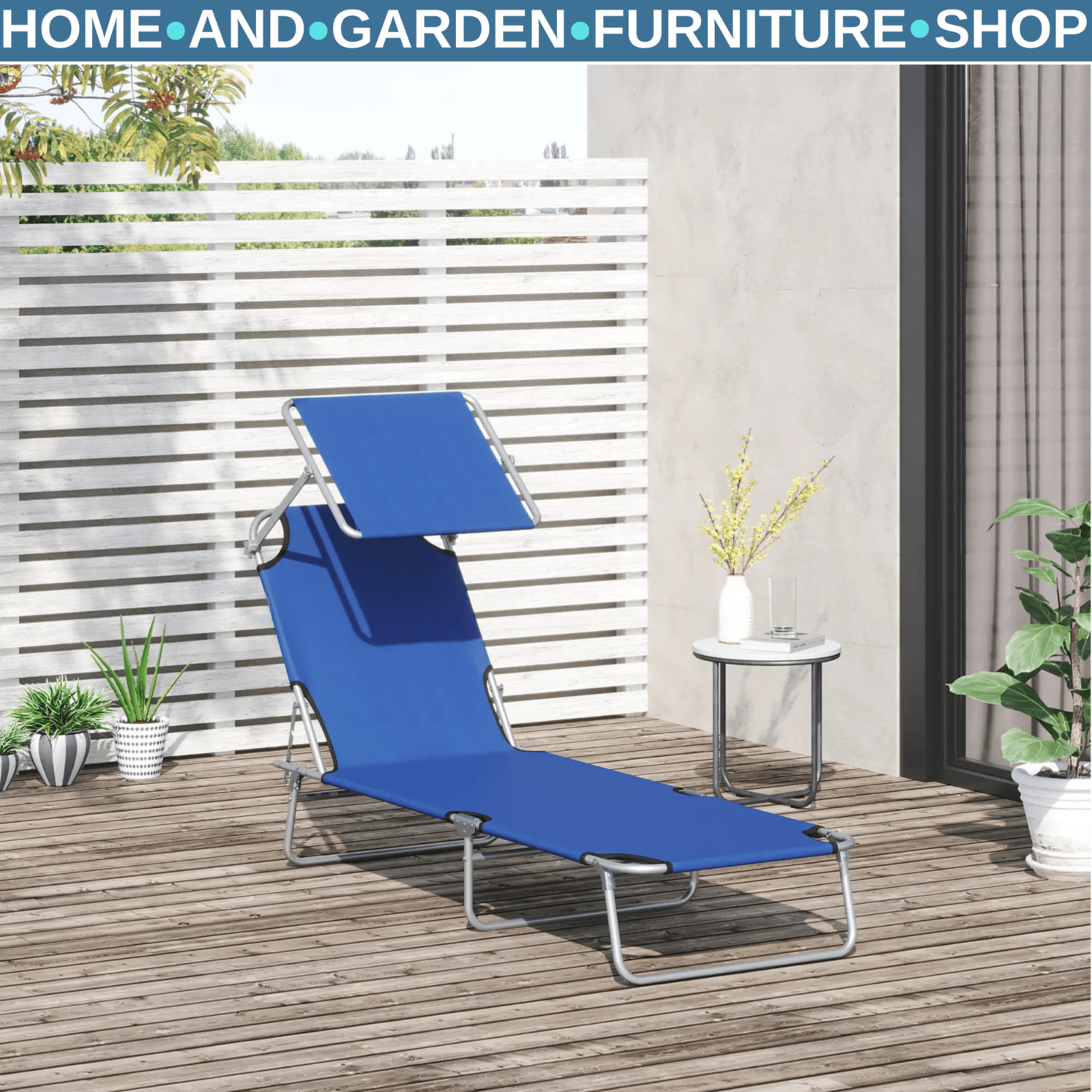 Folding Garden Sun Lounger Chair with Sunshade Recliner Hammock for Outdoor Blue - Home and Garden Furniture Shop - rustic - furniture