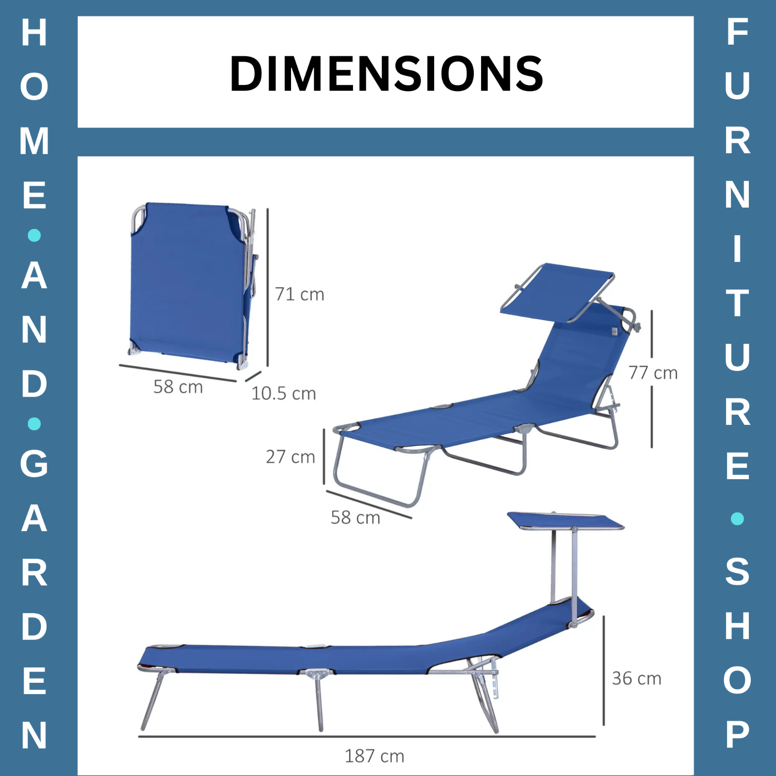 Folding Garden Sun Lounger Chair with Sunshade Recliner Hammock for Outdoor Blue - Home and Garden Furniture Shop - #rustic - furniture#