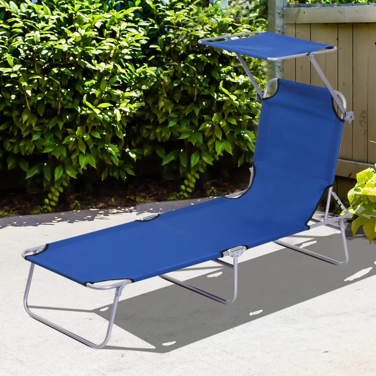 Folding Garden Sun Lounger Chair with Sunshade Recliner Hammock for Outdoor Blue - Home and Garden Furniture Shop - #rustic - furniture#