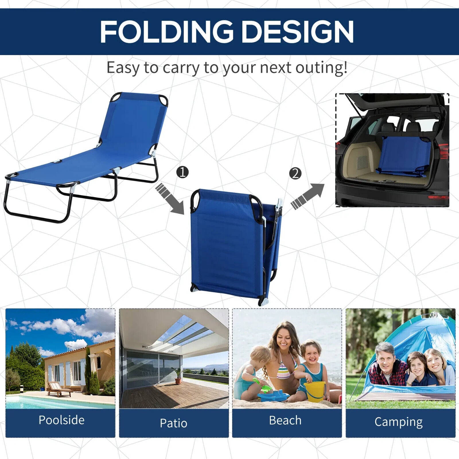 Folding Garden Sun Lounger Chair with Sunshade Recliner Hammock for Outdoor Blue - Home and Garden Furniture Shop - #rustic - furniture#