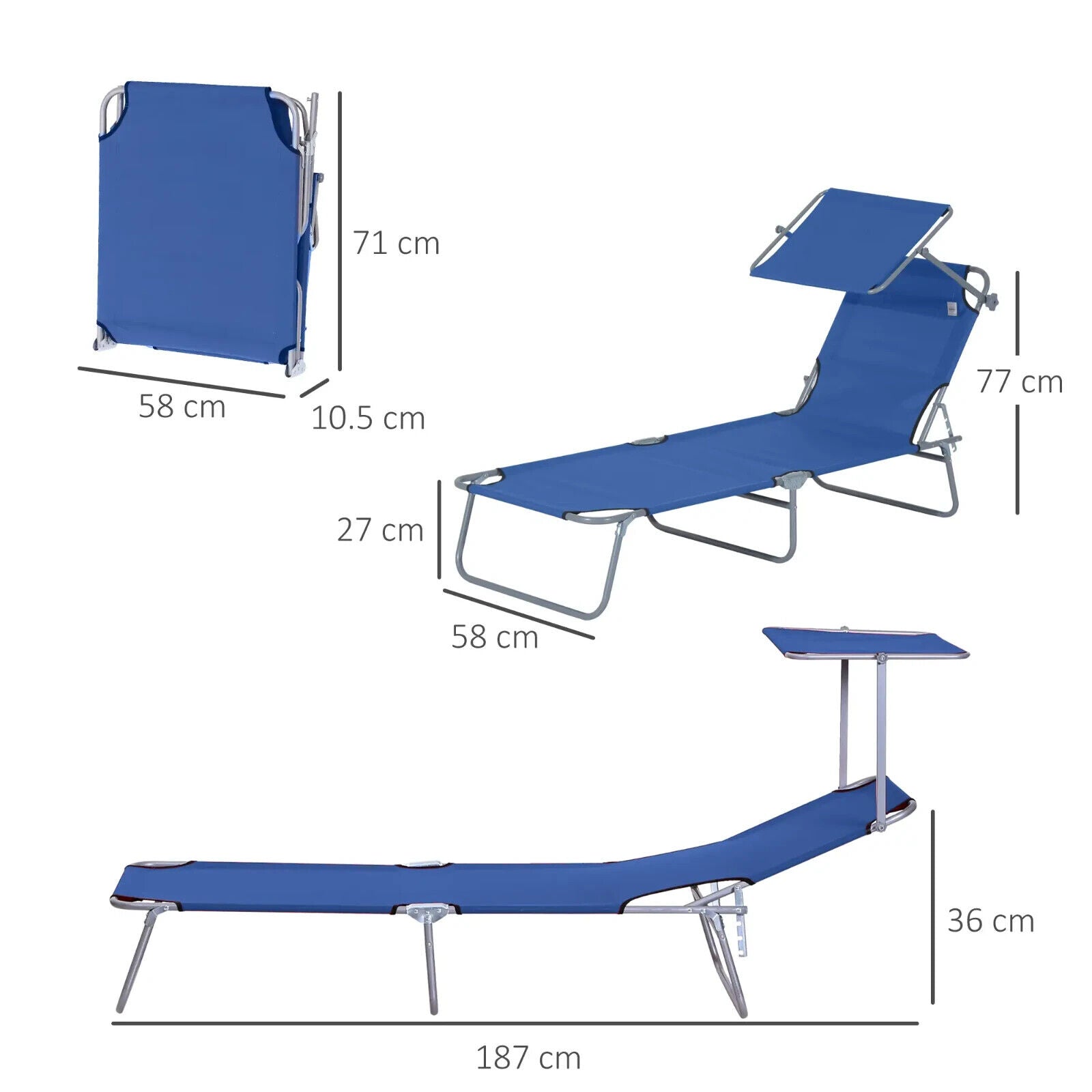 Folding Garden Sun Lounger Chair with Sunshade Recliner Hammock for Outdoor Blue - Home and Garden Furniture Shop - #rustic - furniture#