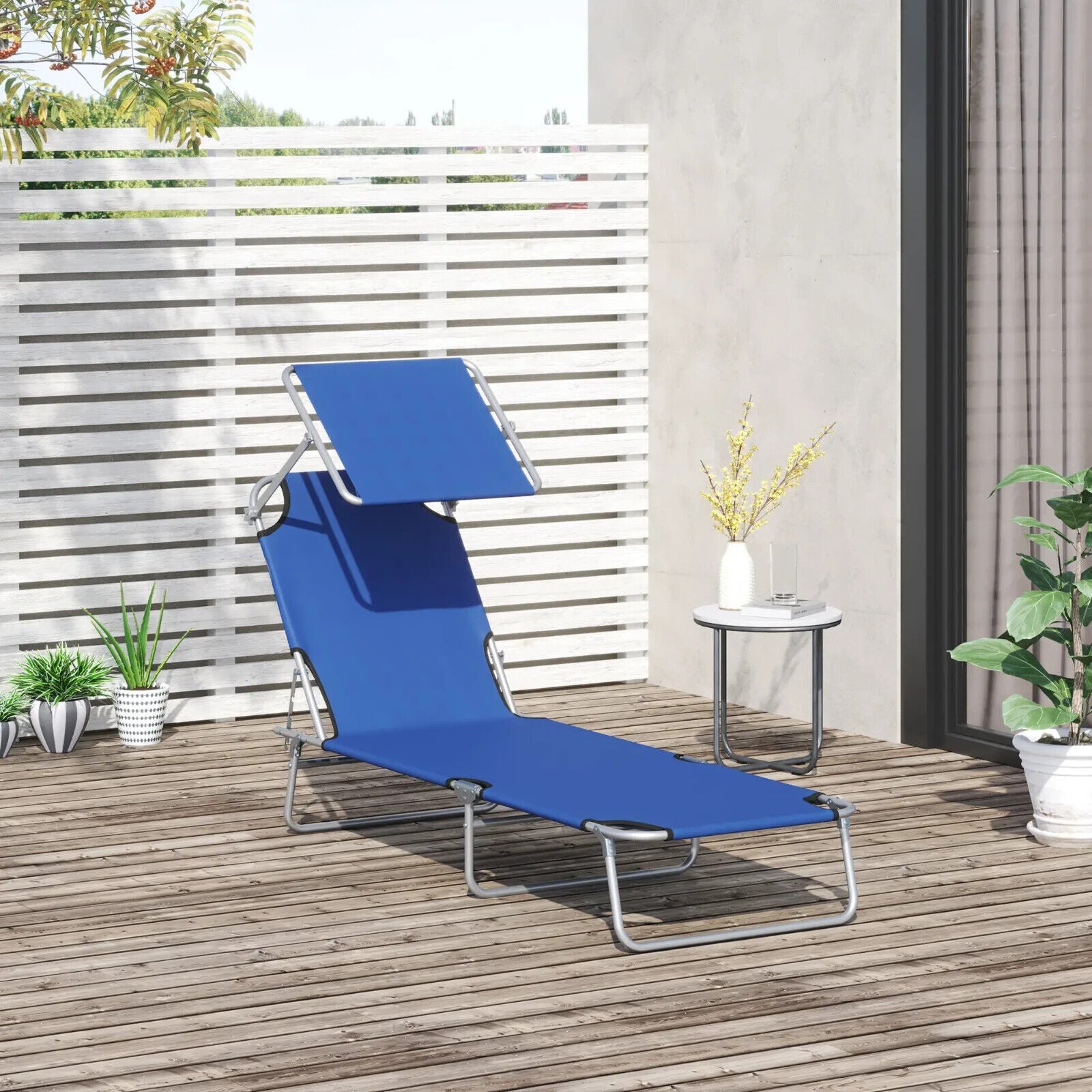 Folding Garden Sun Lounger Chair with Sunshade Recliner Hammock for Outdoor Blue - Home and Garden Furniture Shop - #rustic - furniture#