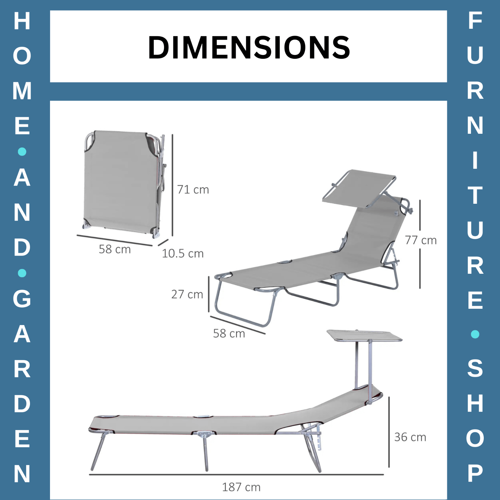 Folding Garden Sun Lounger Chair with Sunshade Recliner Hammock for Outdoor Grey - Home and Garden Furniture Shop - #rustic - furniture#
