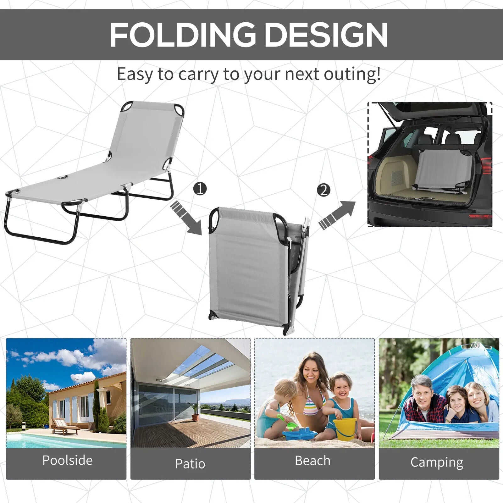 Folding Garden Sun Lounger Chair with Sunshade Recliner Hammock for Outdoor Grey - Home and Garden Furniture Shop - #rustic - furniture#