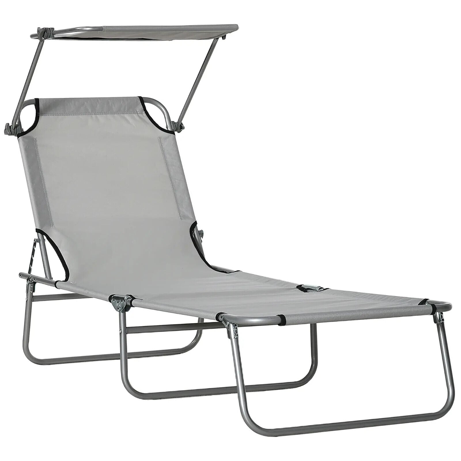 Folding Garden Sun Lounger Chair with Sunshade Recliner Hammock for Outdoor Grey - Home and Garden Furniture Shop - #rustic - furniture#