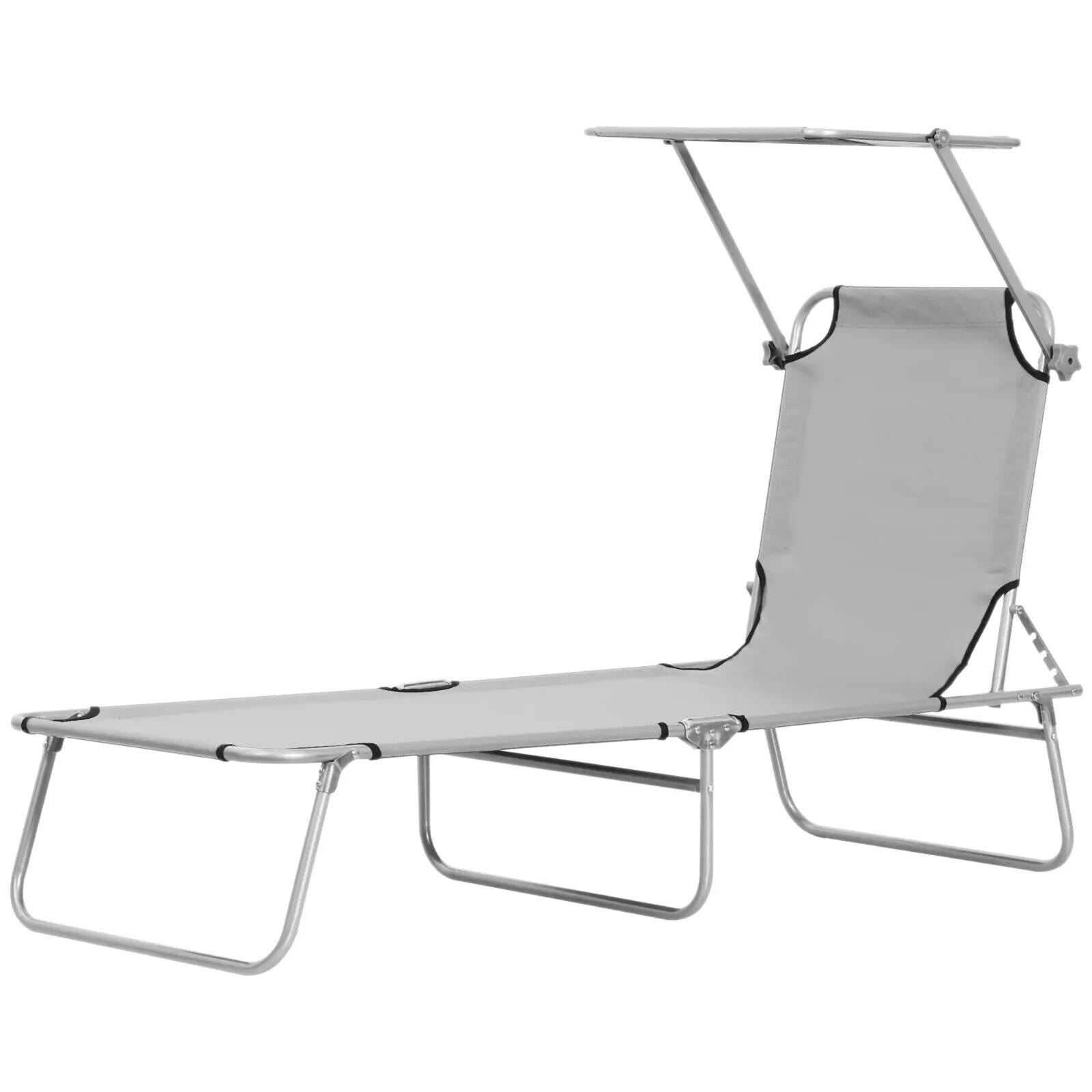 Folding Garden Sun Lounger Chair with Sunshade Recliner Hammock for Outdoor Grey - Home and Garden Furniture Shop - #rustic - furniture#