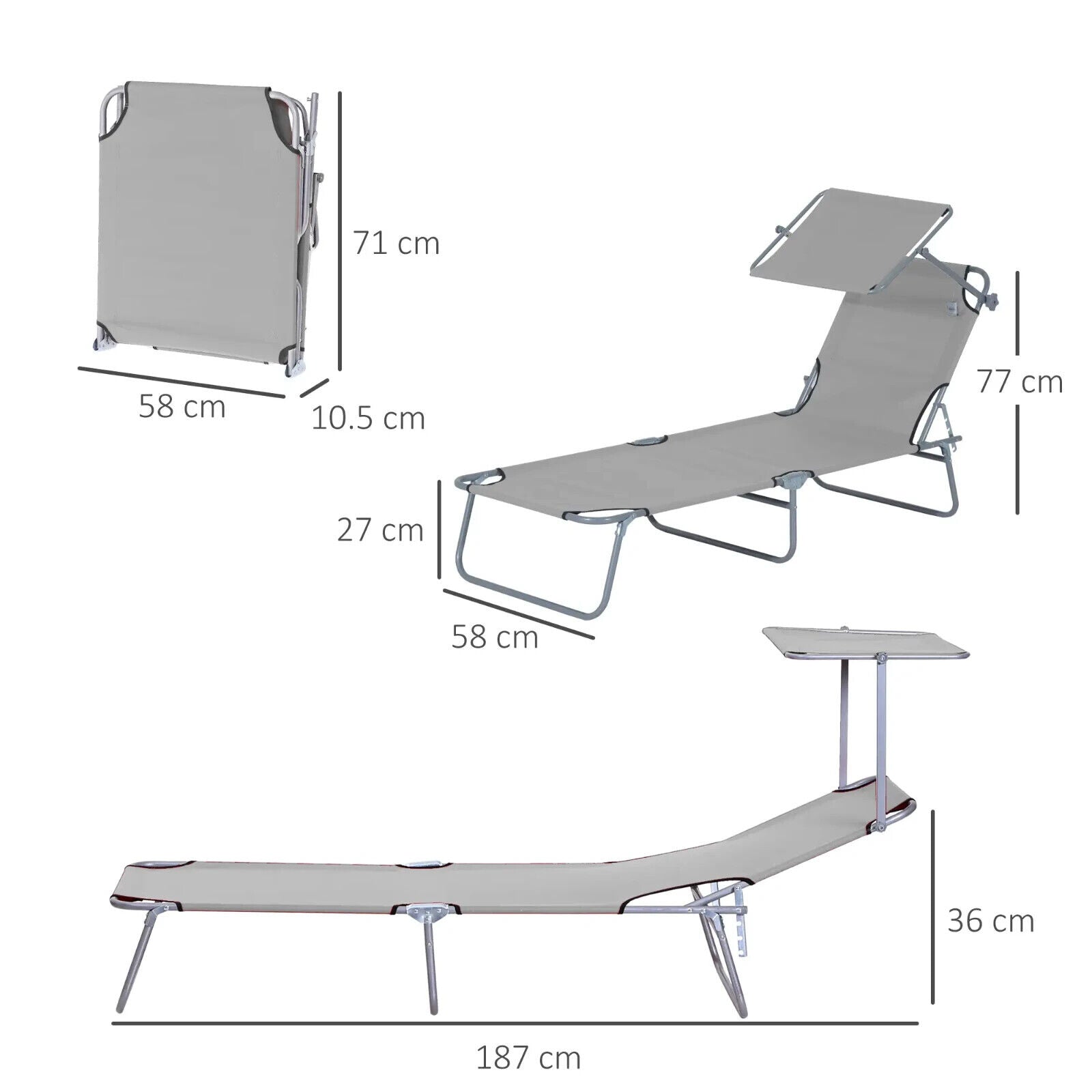 Folding Garden Sun Lounger Chair with Sunshade Recliner Hammock for Outdoor Grey - Home and Garden Furniture Shop - #rustic - furniture#
