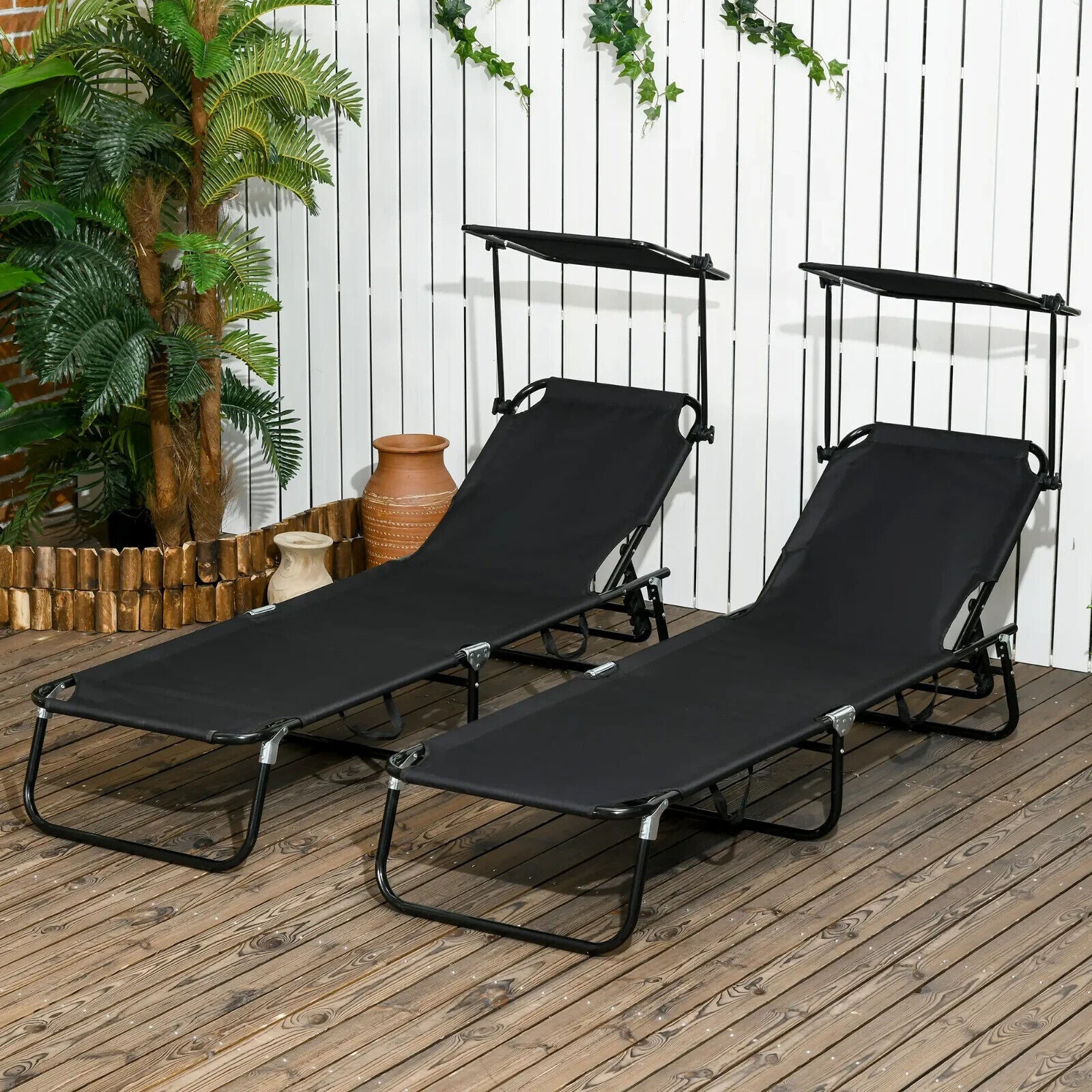 Folding Outdoor Chaise Lounge Pool Chairs with Reclining Back Steel Frame - Home and Garden Furniture Shop - #rustic - furniture#