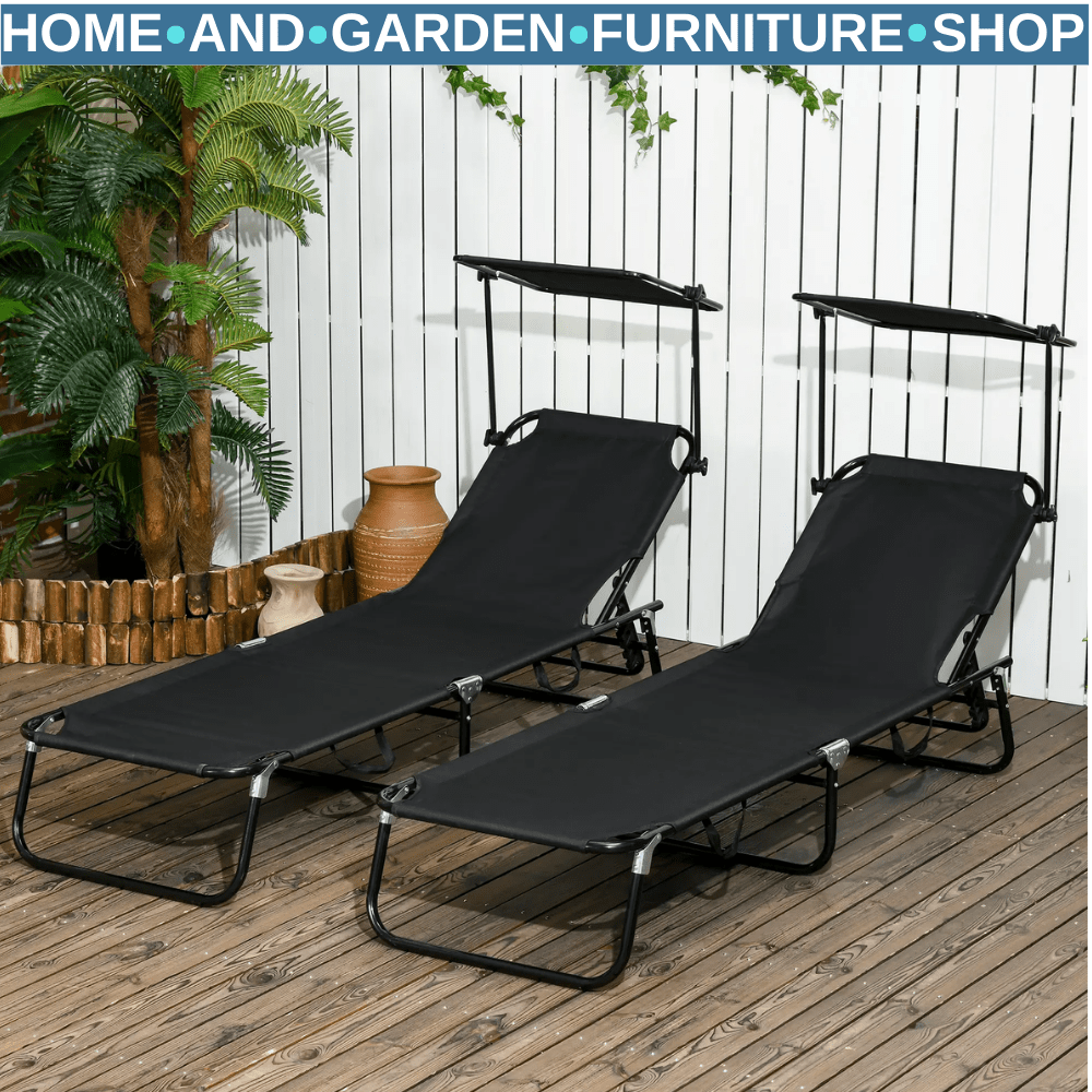 Folding Outdoor Chaise Lounge Pool Chairs with Reclining Back Steel Frame - Home and Garden Furniture Shop - #rustic - furniture#