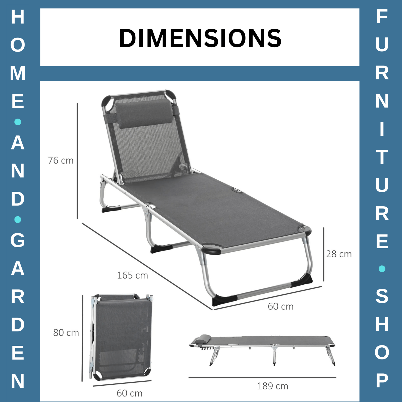 Folding Outdoor Reclining Sun Lounger Chair, Pillow Aluminium Frame Grey Garden - Home and Garden Furniture Shop - #rustic - furniture#