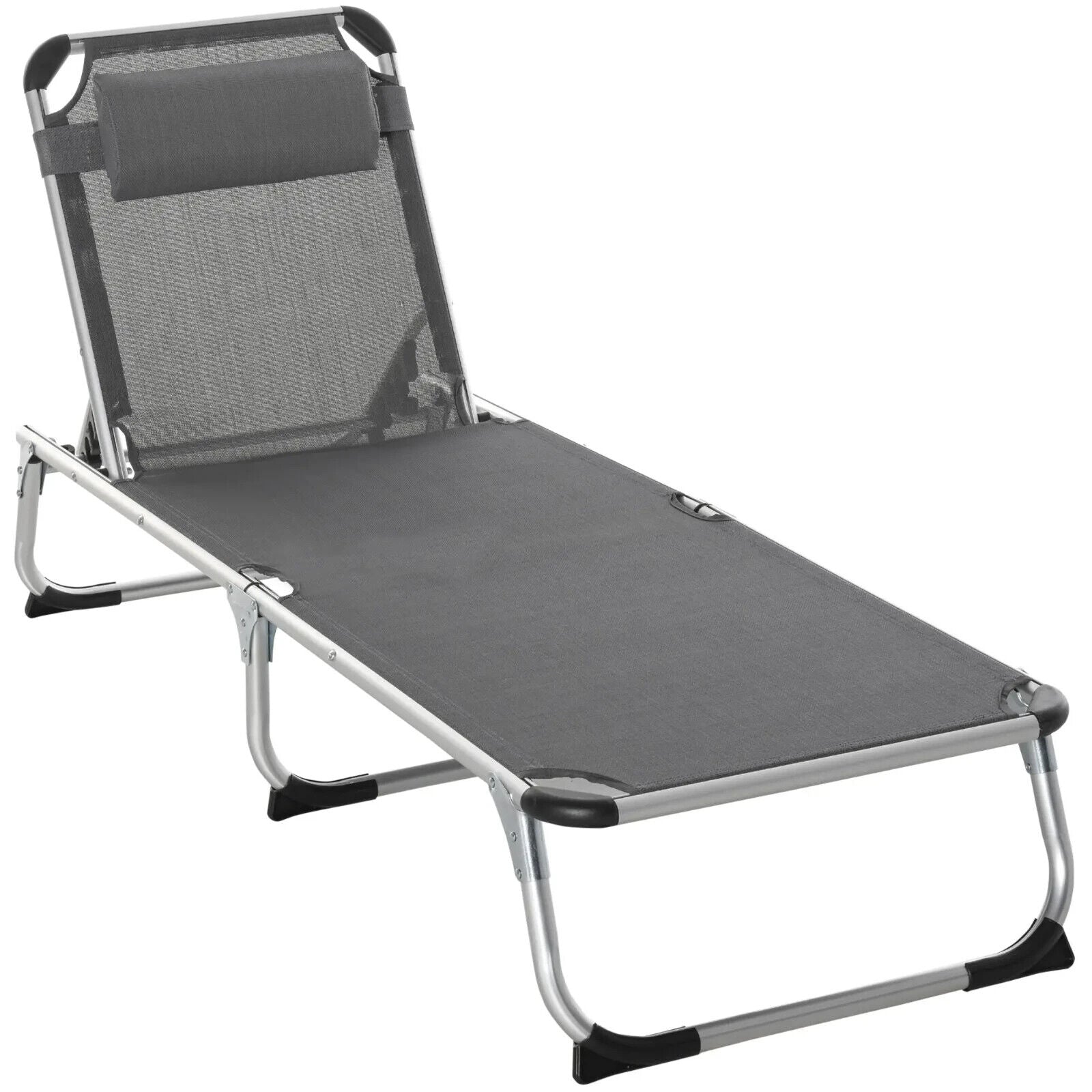 Folding Outdoor Reclining Sun Lounger Chair, Pillow Aluminium Frame Grey Garden - Home and Garden Furniture Shop - #rustic - furniture#