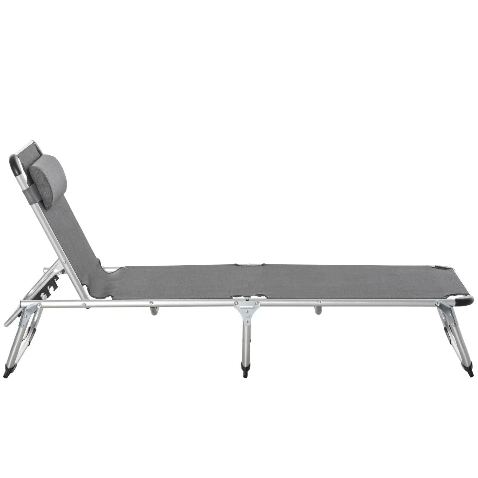 Folding Outdoor Reclining Sun Lounger Chair, Pillow Aluminium Frame Grey Garden - Home and Garden Furniture Shop - #rustic - furniture#