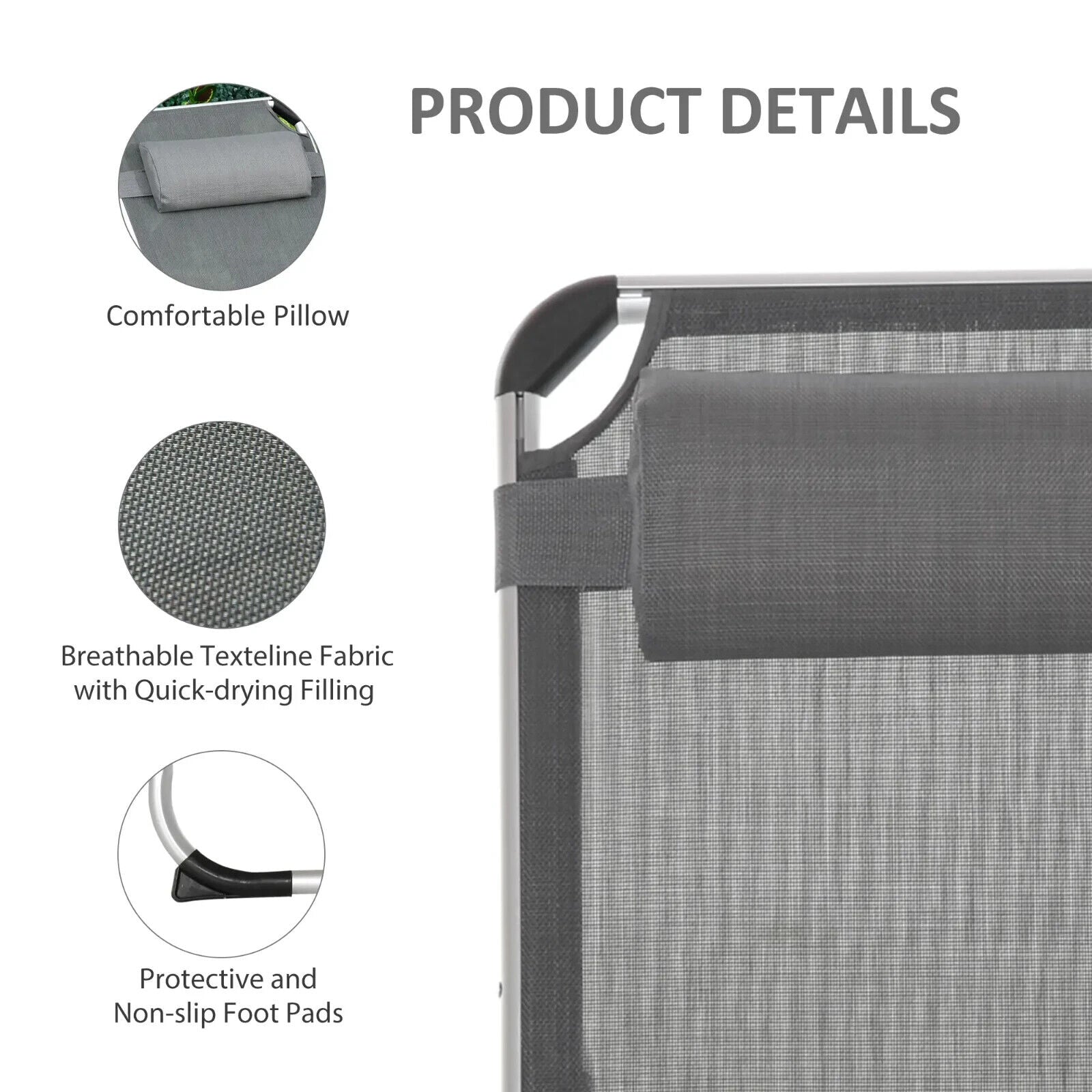 Folding Outdoor Reclining Sun Lounger Chair, Pillow Aluminium Frame Grey Garden - Home and Garden Furniture Shop - #rustic - furniture#