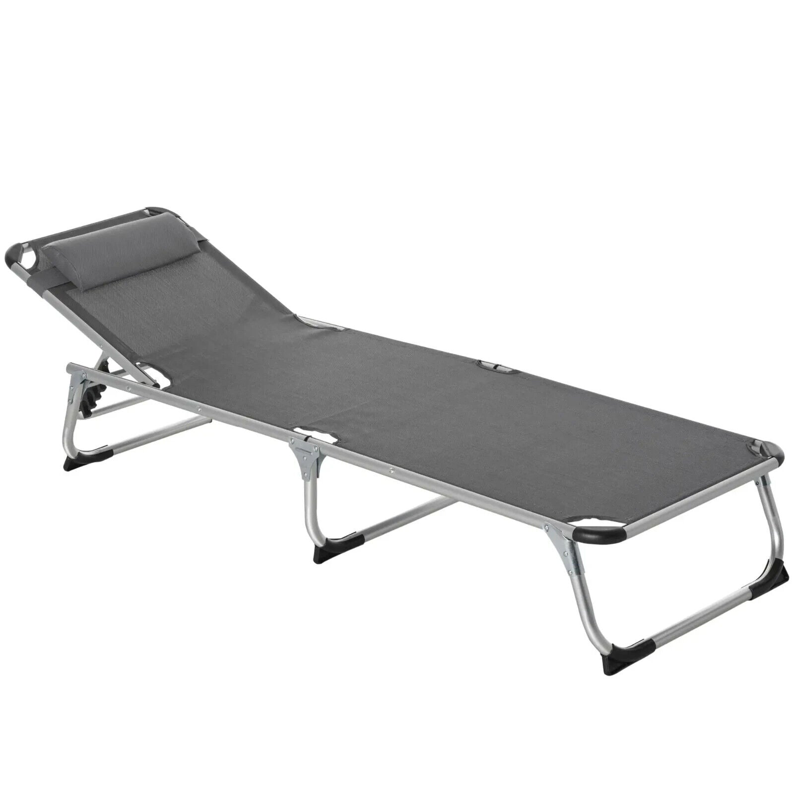 Folding Outdoor Reclining Sun Lounger Chair, Pillow Aluminium Frame Grey Garden - Home and Garden Furniture Shop - #rustic - furniture#