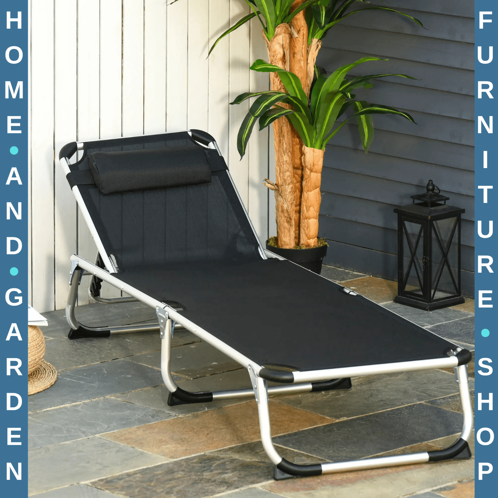 Folding Outdoor Reclining Sun Lounger Chair with Aluminium Frame Garden Black - Home and Garden Furniture Shop - #rustic - furniture#