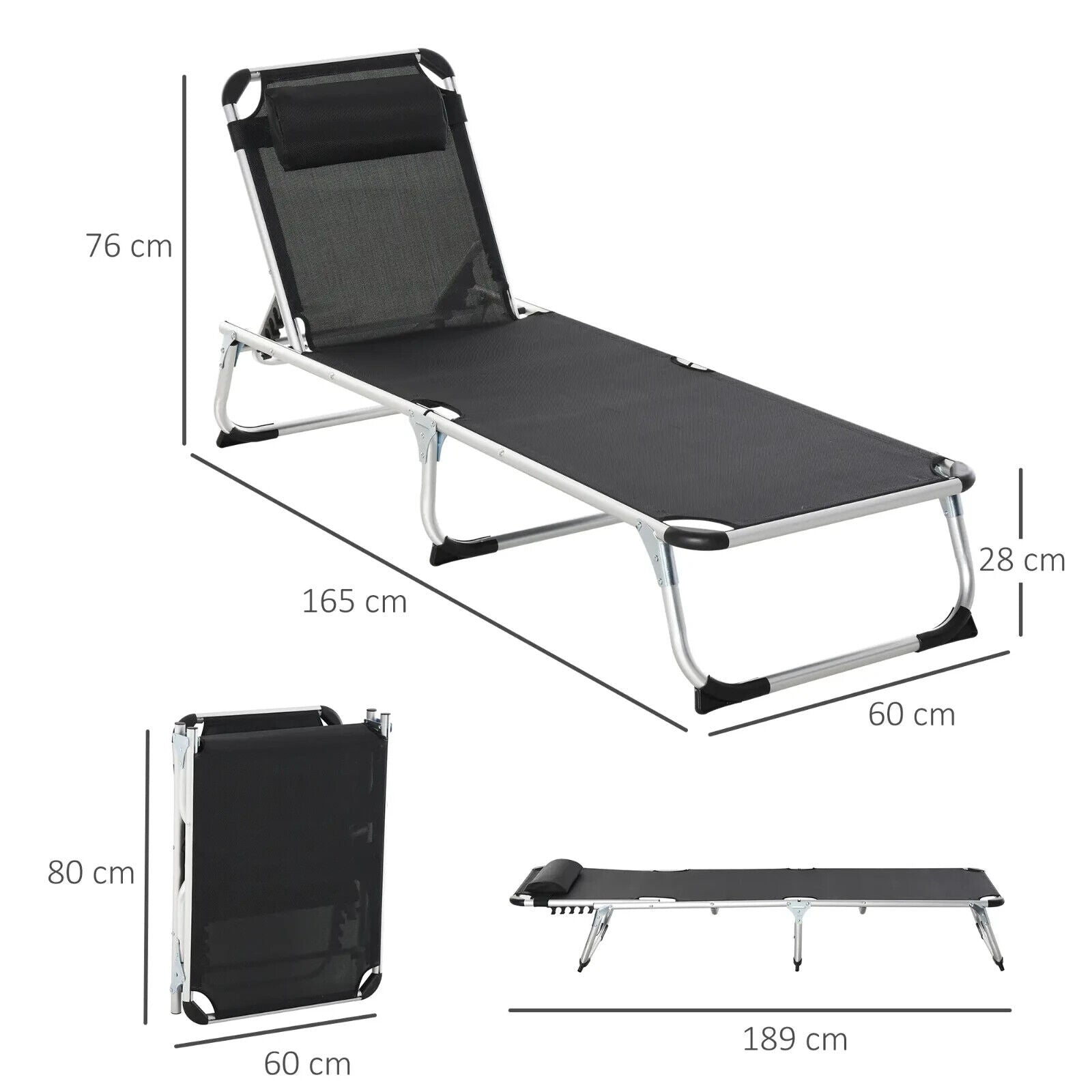 Folding Outdoor Reclining Sun Lounger Chair with Aluminium Frame Garden Black - Home and Garden Furniture Shop - #rustic - furniture#