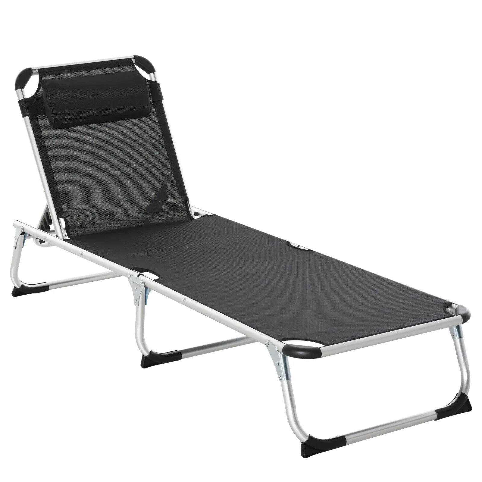 Folding Outdoor Reclining Sun Lounger Chair with Aluminium Frame Garden Black - Home and Garden Furniture Shop - #rustic - furniture#