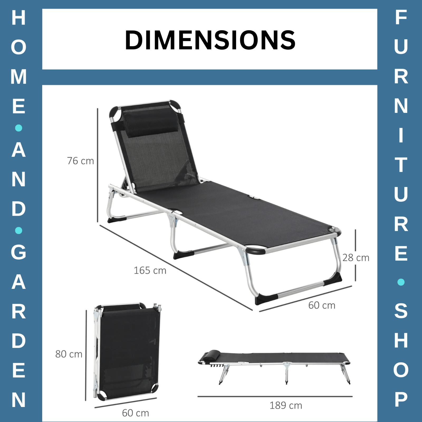 Folding Outdoor Reclining Sun Lounger Chair with Aluminium Frame Garden Black - Home and Garden Furniture Shop - #rustic - furniture#