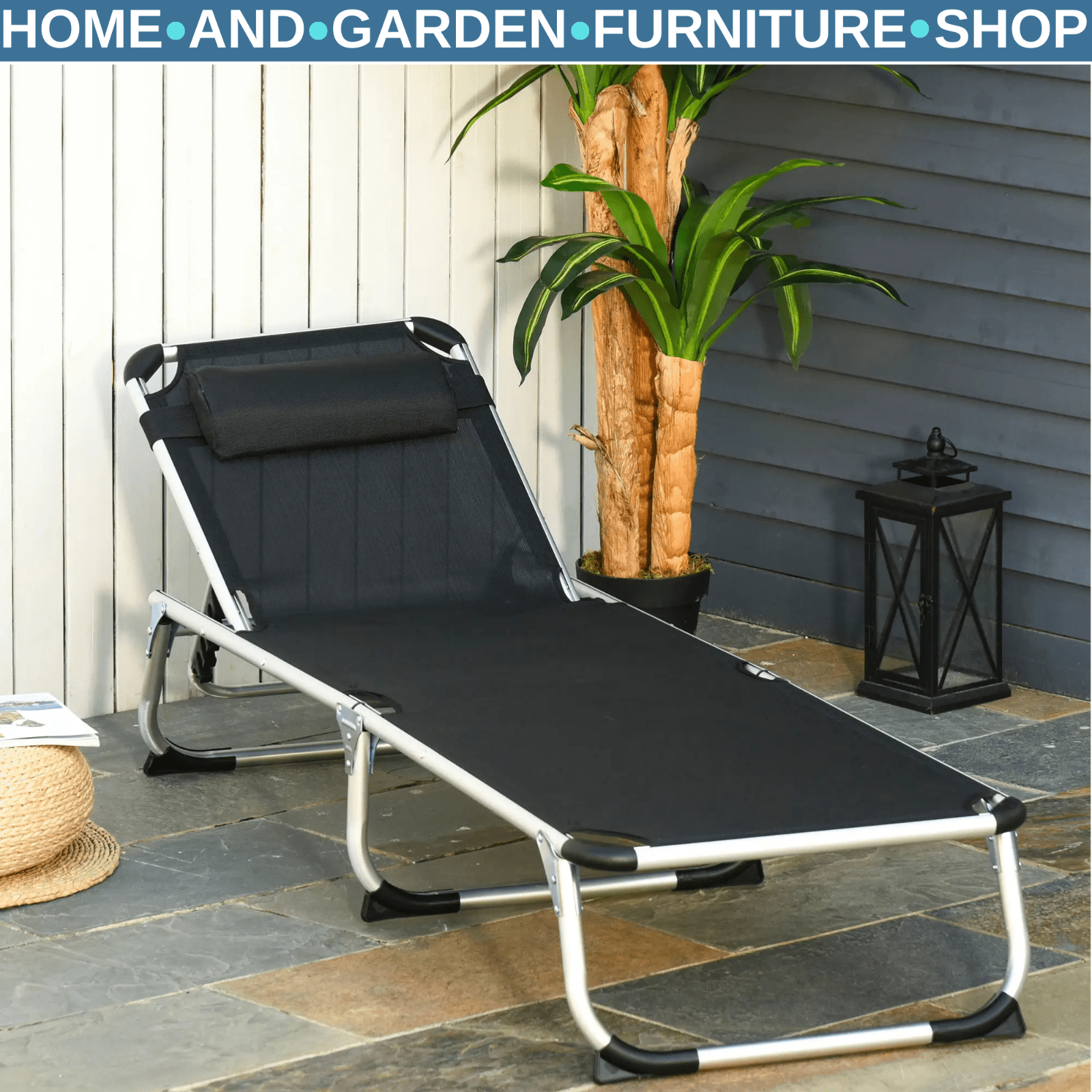 Folding Outdoor Reclining Sun Lounger Chair with Aluminium Frame Garden Black - Home and Garden Furniture Shop - #rustic - furniture#