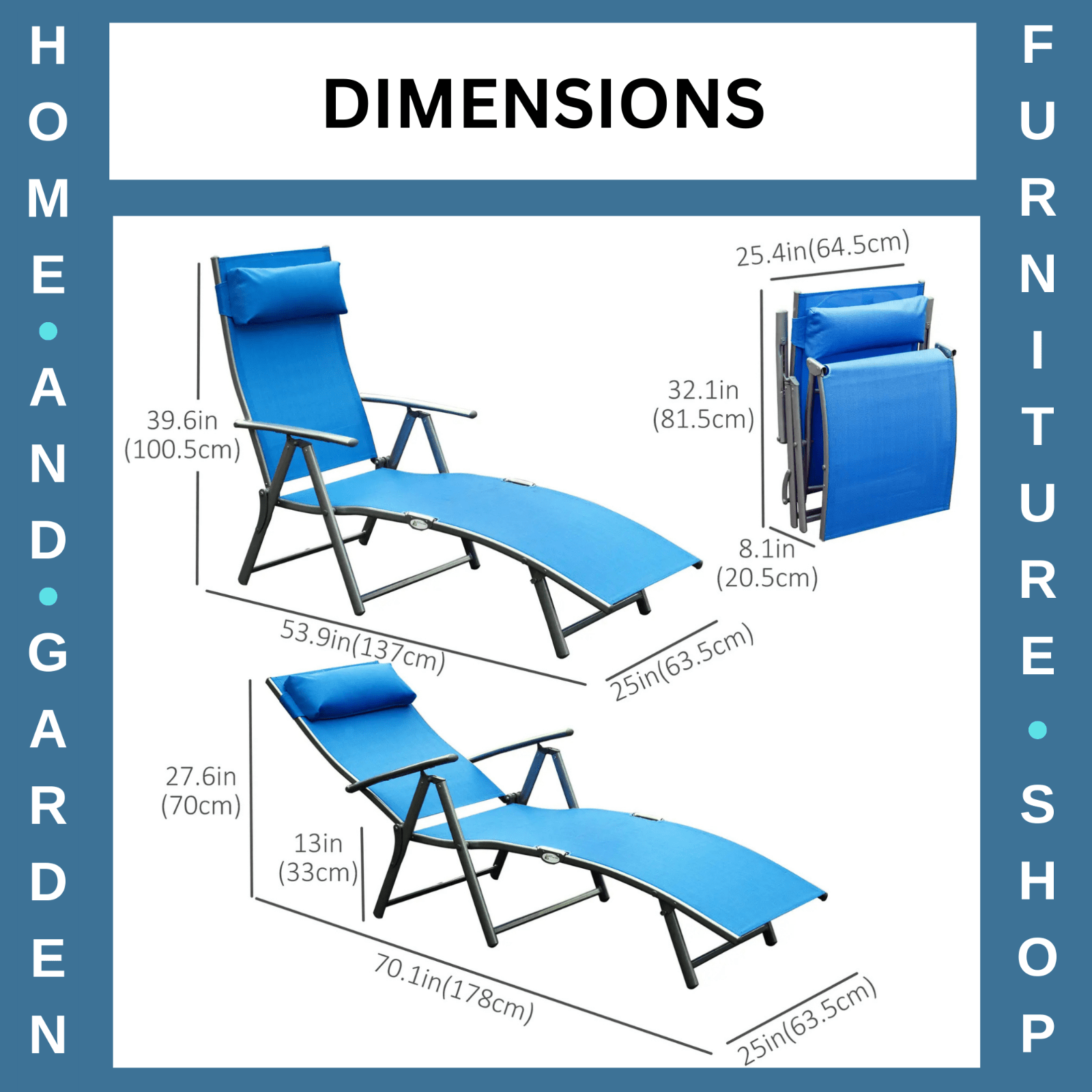 Folding Outdoor Sun Lounger Recliner Chair w/ Steel Frame Headrest and 7 Levels - Home and Garden Furniture Shop - rustic - furniture
