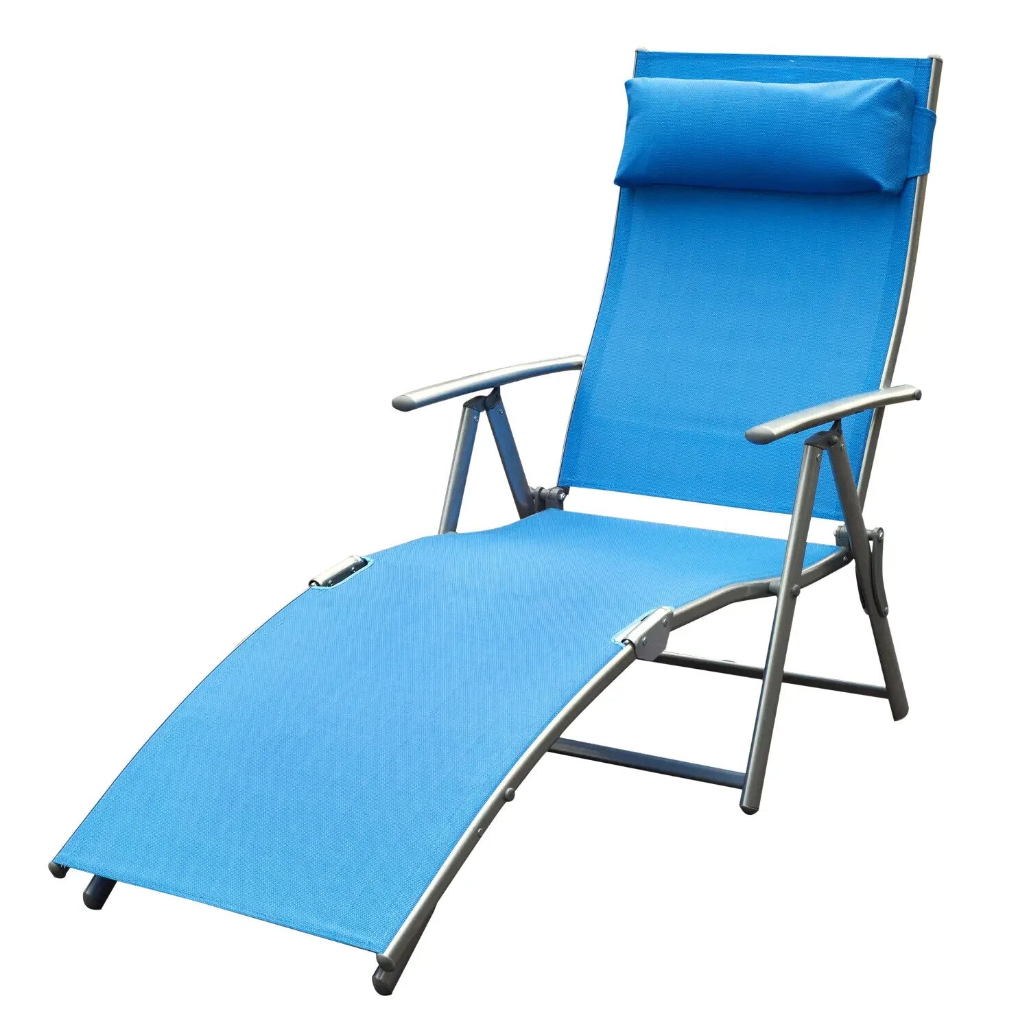 Folding Outdoor Sun Lounger Recliner Chair w/ Steel Frame Headrest and 7 Levels - Home and Garden Furniture Shop - rustic - furniture