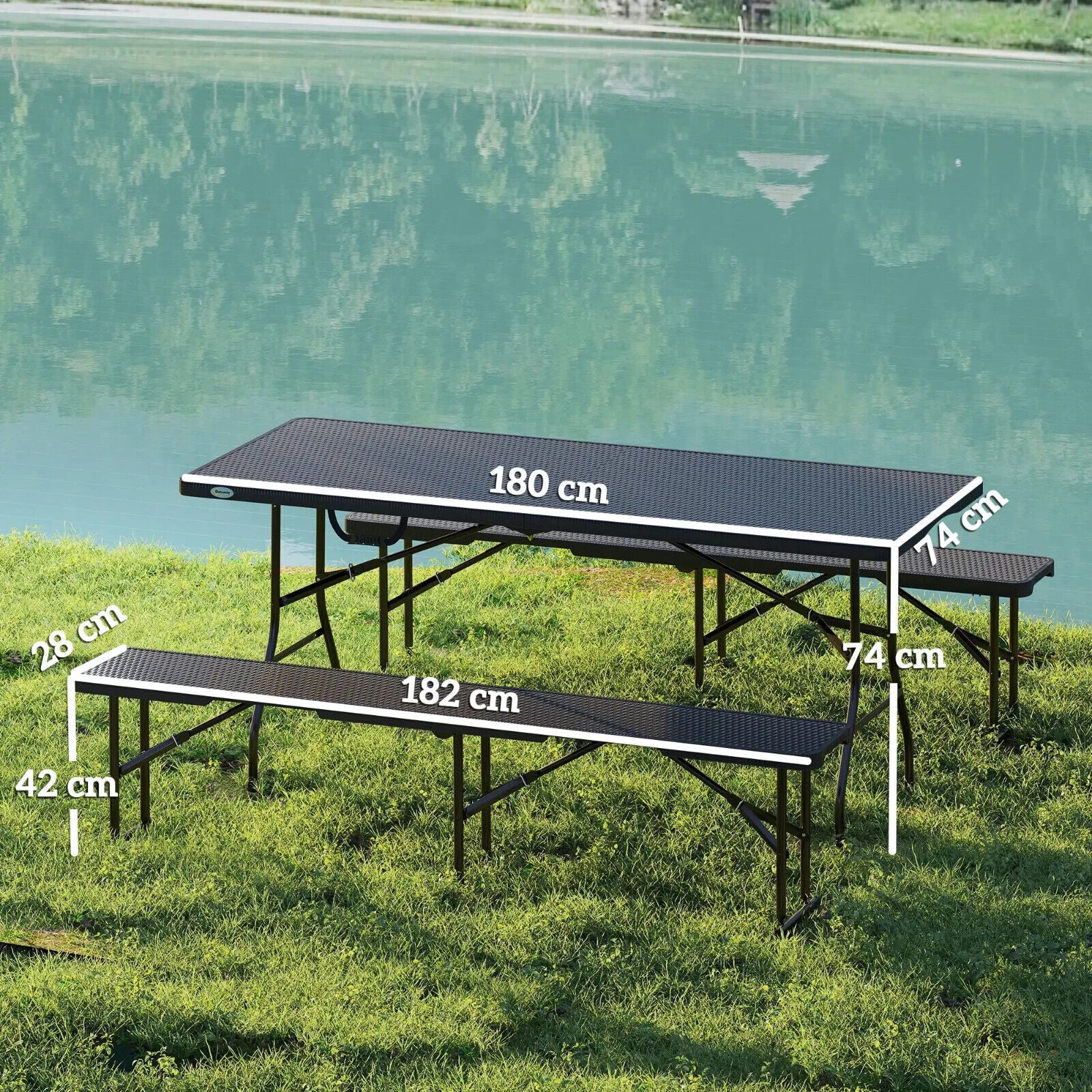 Folding Picnic Table and Bench Set Rattan Effect with Carry Handles for Camping - Home and Garden Furniture Shop - #rustic - furniture#
