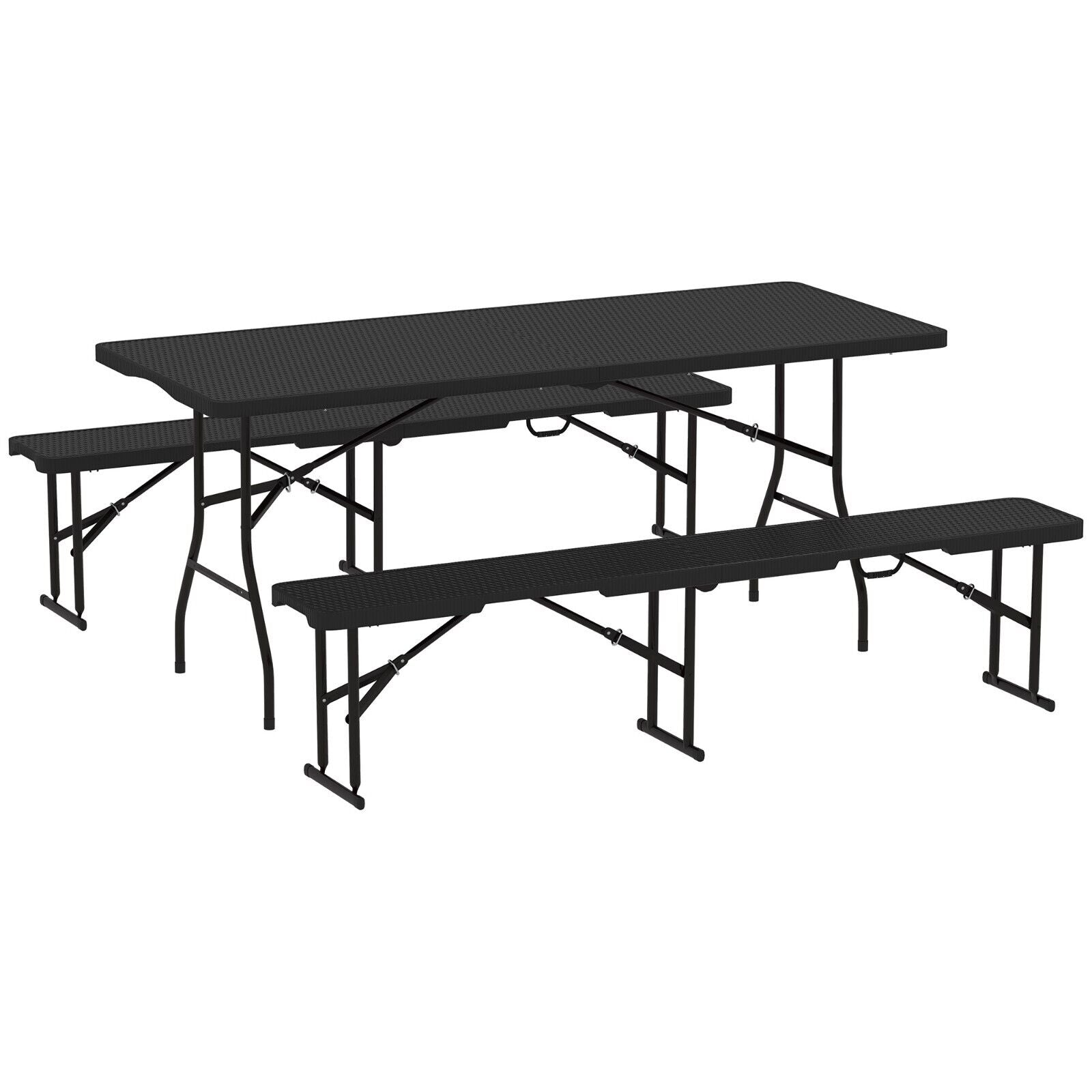 Folding Picnic Table and Bench Set Rattan Effect with Carry Handles for Camping - Home and Garden Furniture Shop - #rustic - furniture#