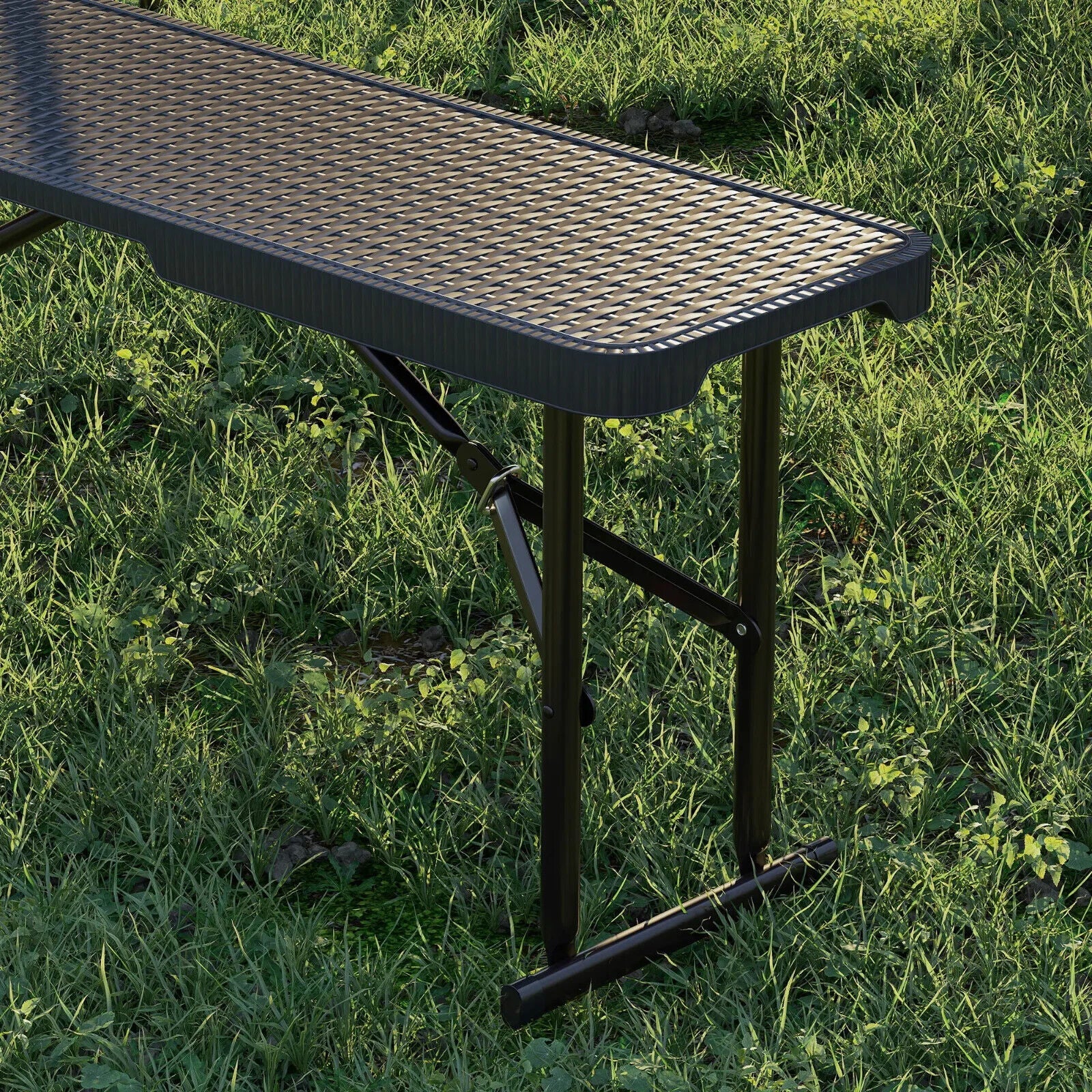 Folding Picnic Table and Bench Set Rattan Effect with Carry Handles for Camping - Home and Garden Furniture Shop - #rustic - furniture#