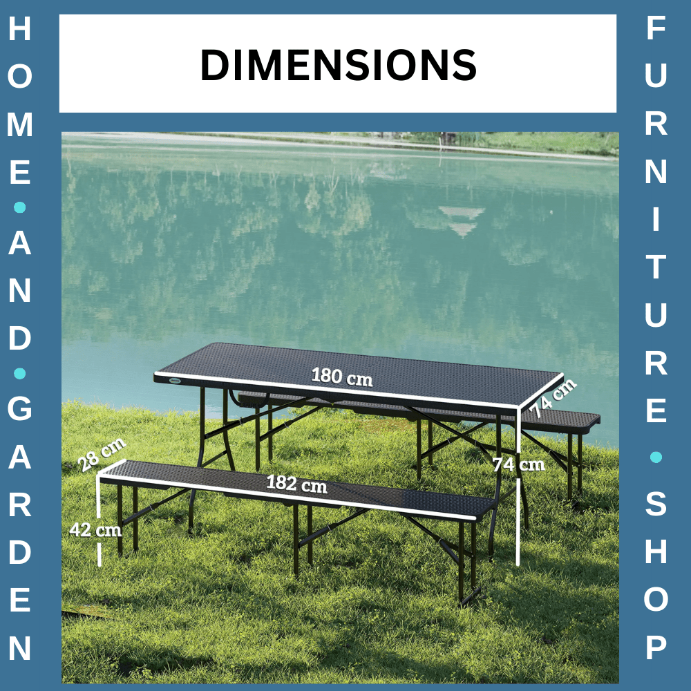 Folding Picnic Table and Bench Set Rattan Effect with Carry Handles for Camping - Home and Garden Furniture Shop - #rustic - furniture#