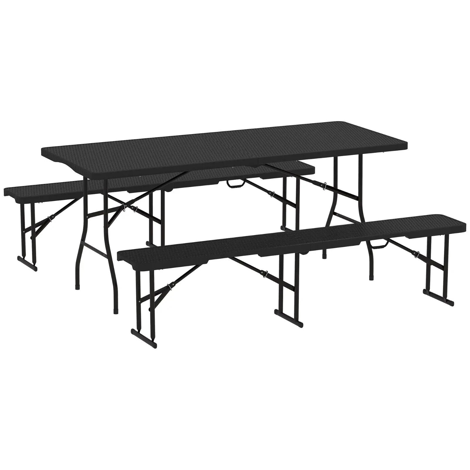 Folding Picnic Table and Bench Set Rattan Effect with Carry Handles for Camping - Home and Garden Furniture Shop - #rustic - furniture#