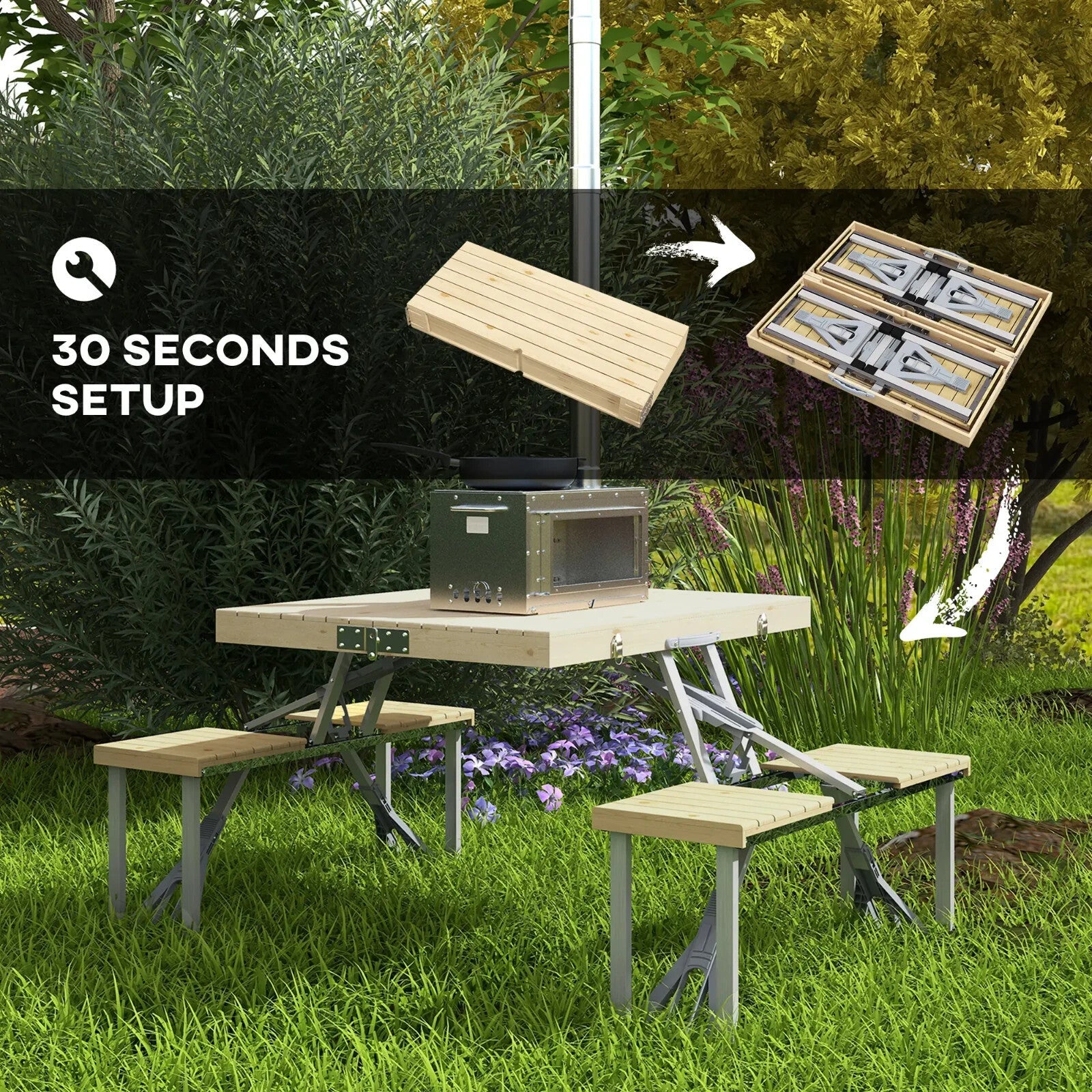 Folding Picnic Table and Chairs Set Portable Camping Table with Umbrella Hole - Home and Garden Furniture Shop - rustic - furniture