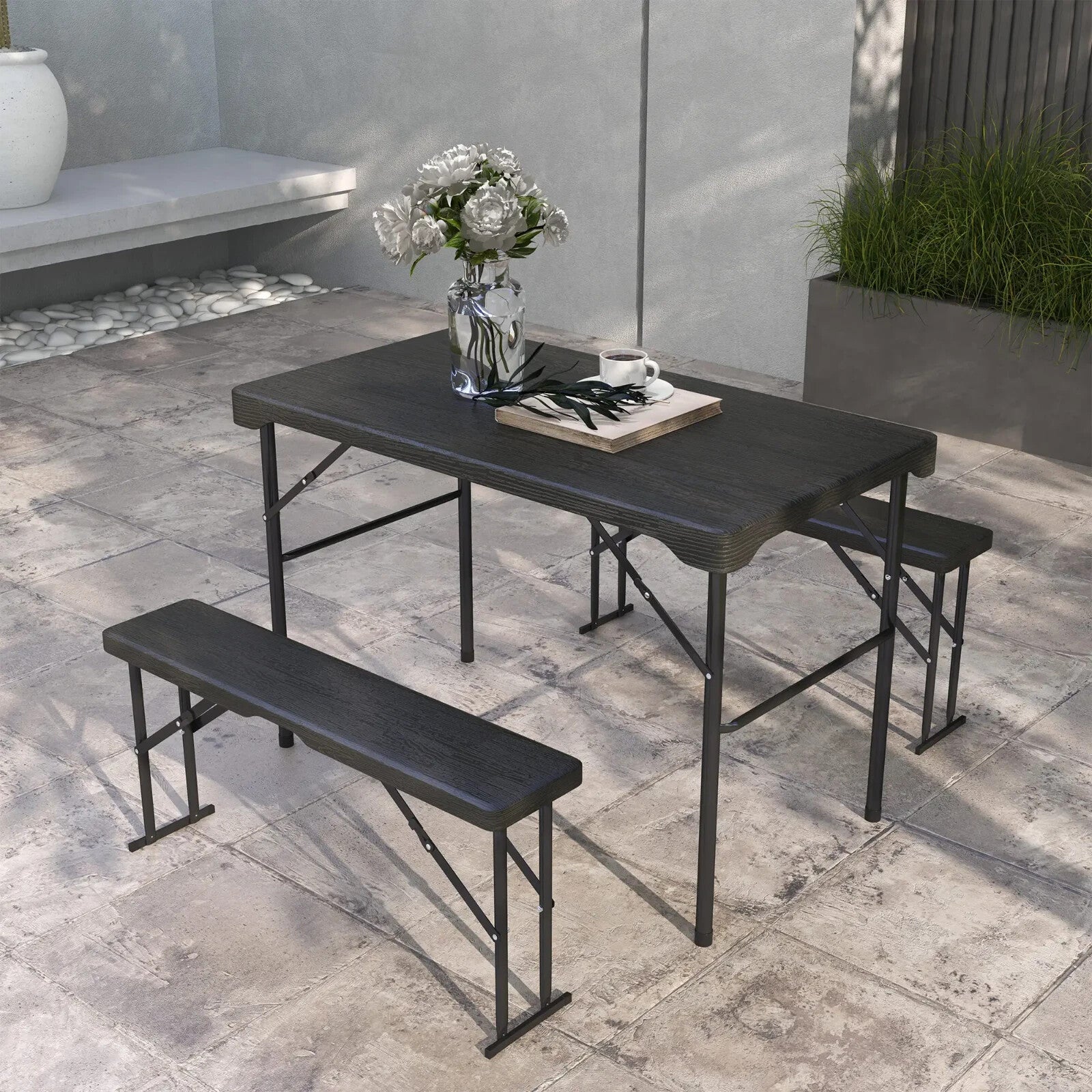 Folding Picnic Table with 2 Benches 3 Piece Portable Garden Dining Furniture Set - Home and Garden Furniture Shop - rustic - furniture