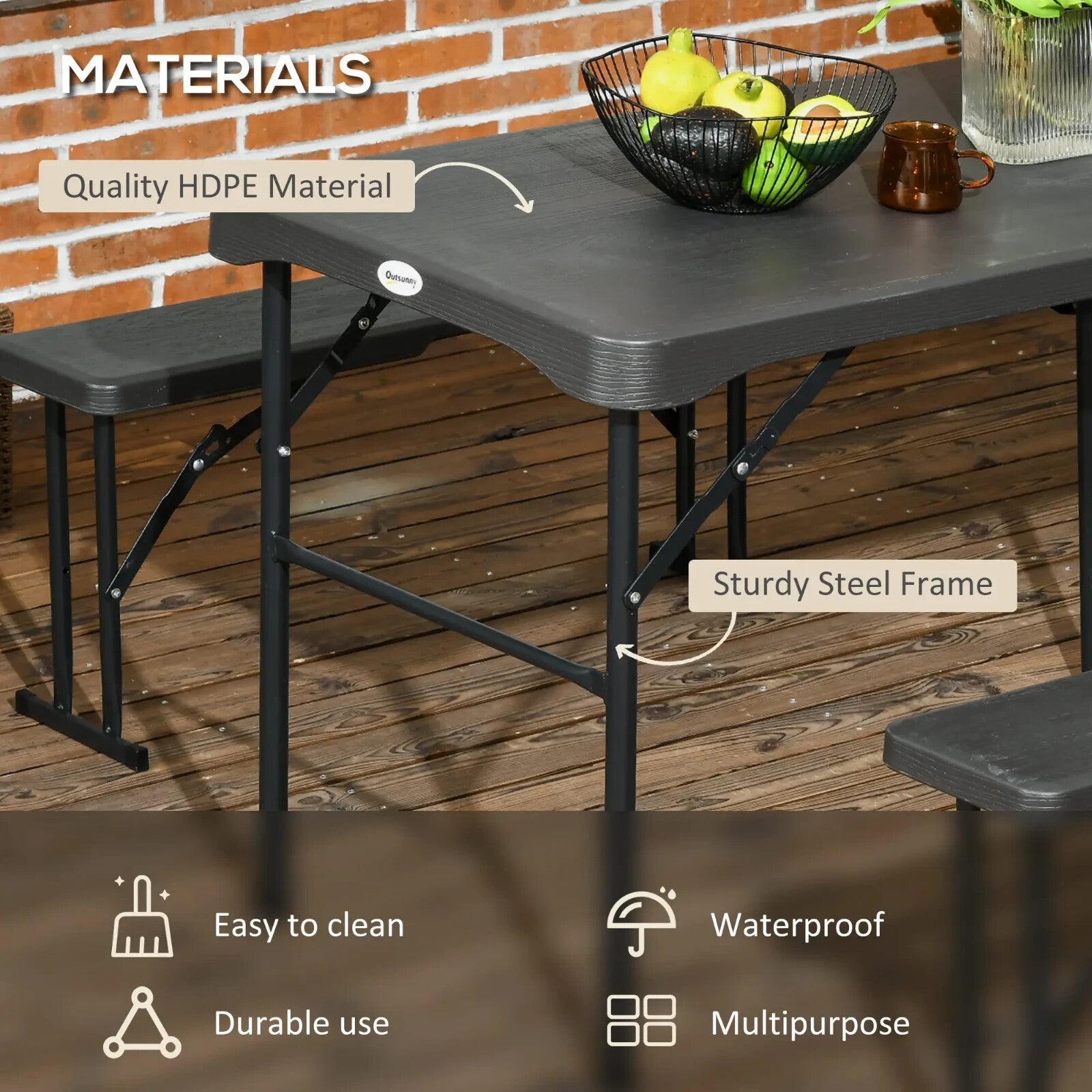 Folding Picnic Table with 2 Benches 3 Piece Portable Garden Dining Furniture Set - Home and Garden Furniture Shop - rustic - furniture