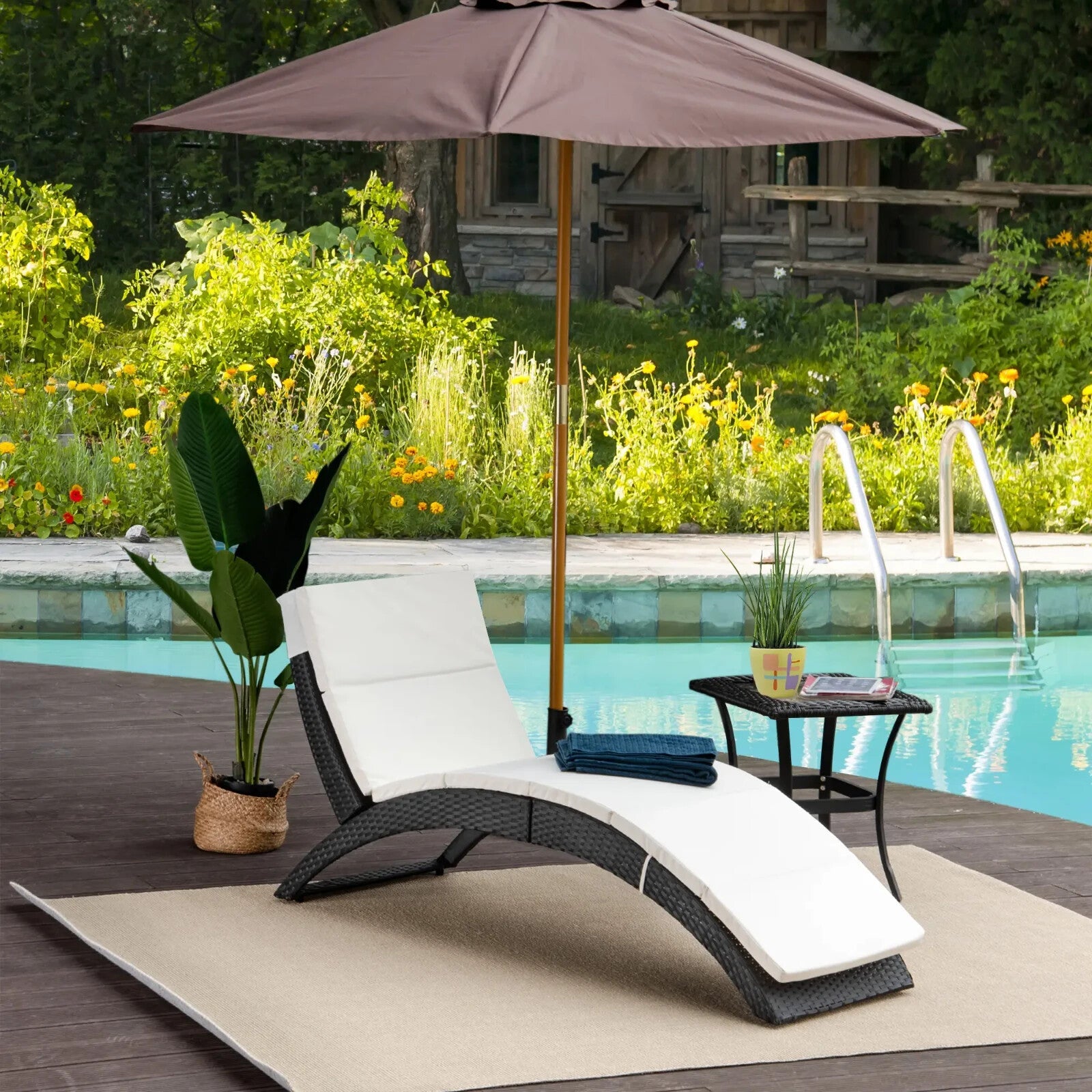 Folding Rattan Sun Lounger Outdoor Garden Reclining Wicker Patio Pool Sunbed - Home and Garden Furniture Shop - rustic - furniture