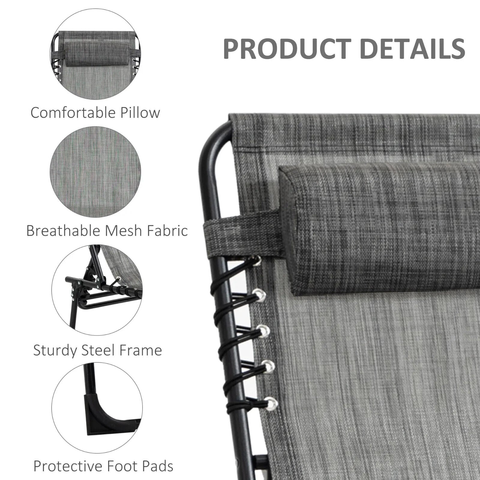 Folding Reclining Camping Bed Lounger with 5 Position Adjustable Backrest Grey - Home and Garden Furniture Shop - #rustic - furniture#
