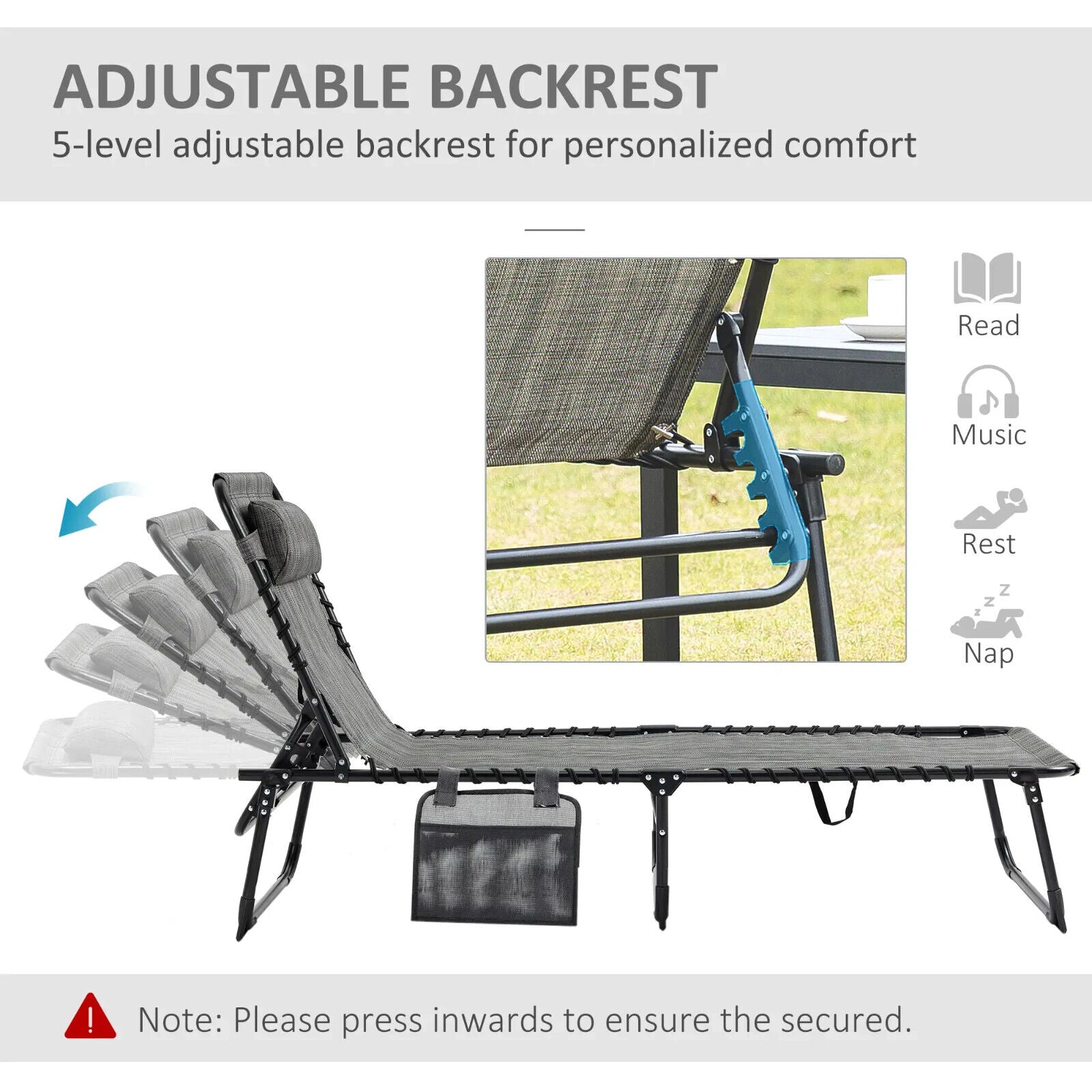 Folding Reclining Camping Bed Lounger with 5 Position Adjustable Backrest Grey - Home and Garden Furniture Shop - #rustic - furniture#