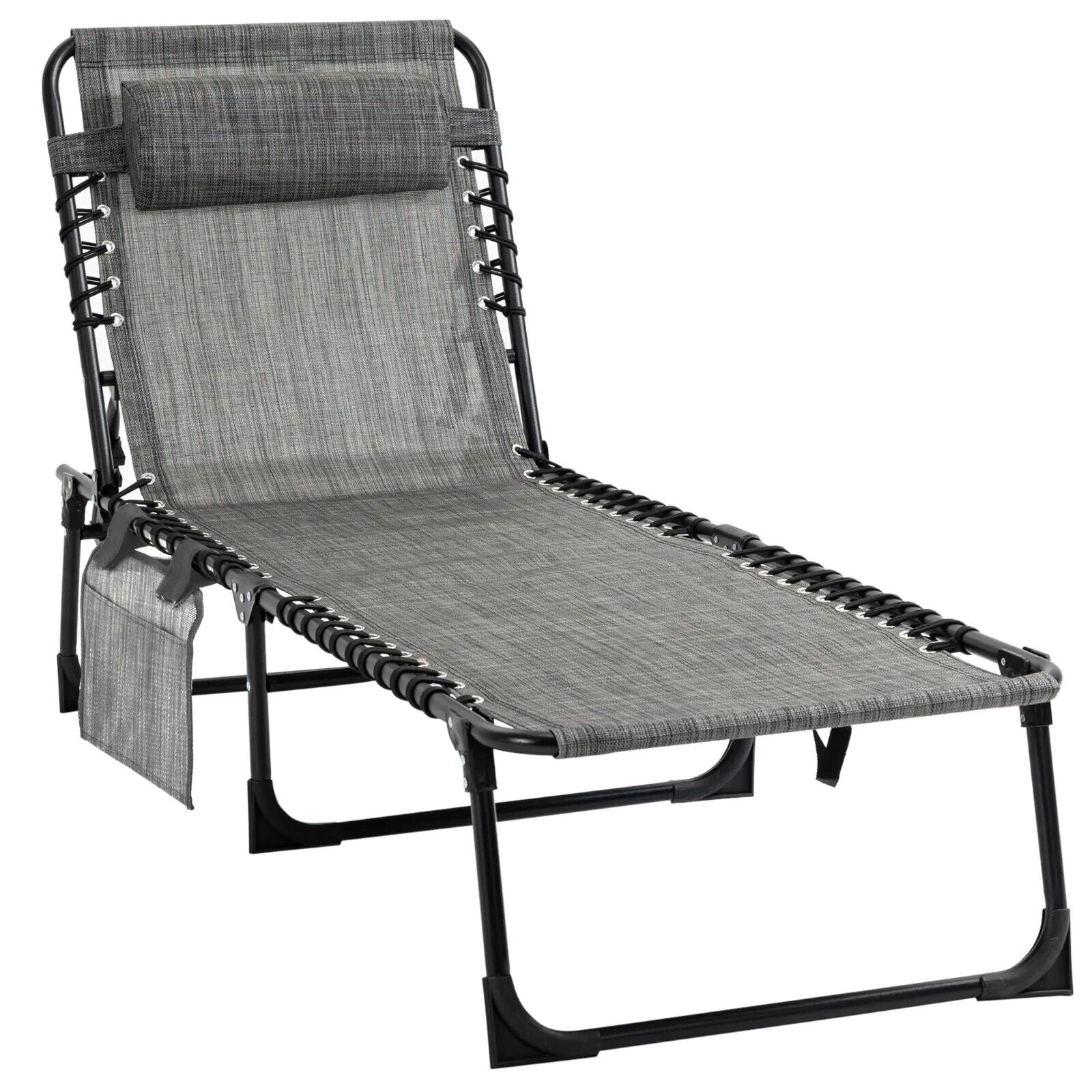 Folding Reclining Camping Bed Lounger with 5 Position Adjustable Backrest Grey - Home and Garden Furniture Shop - #rustic - furniture#