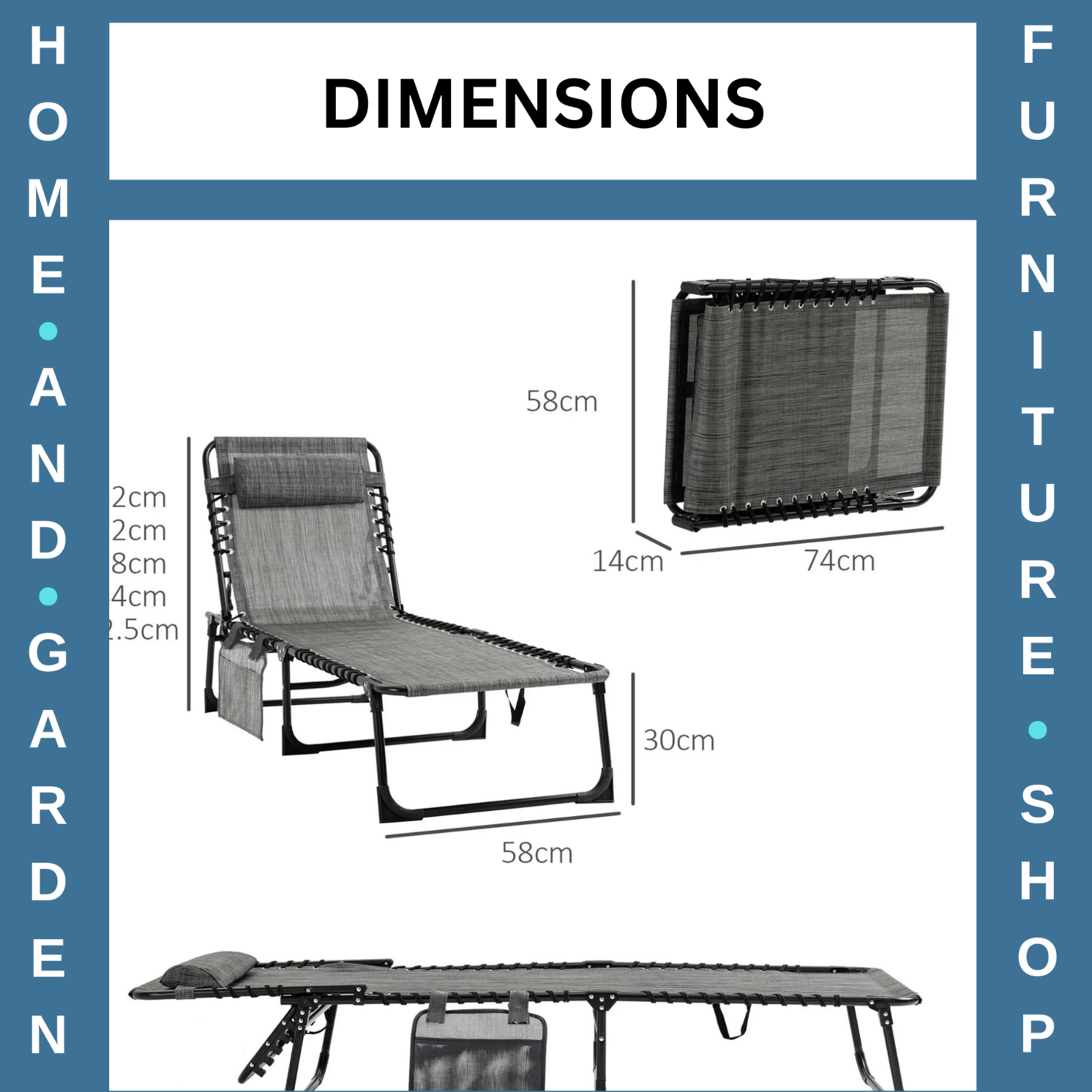 Folding Reclining Camping Bed Lounger with 5 Position Adjustable Backrest Grey - Home and Garden Furniture Shop - #rustic - furniture#