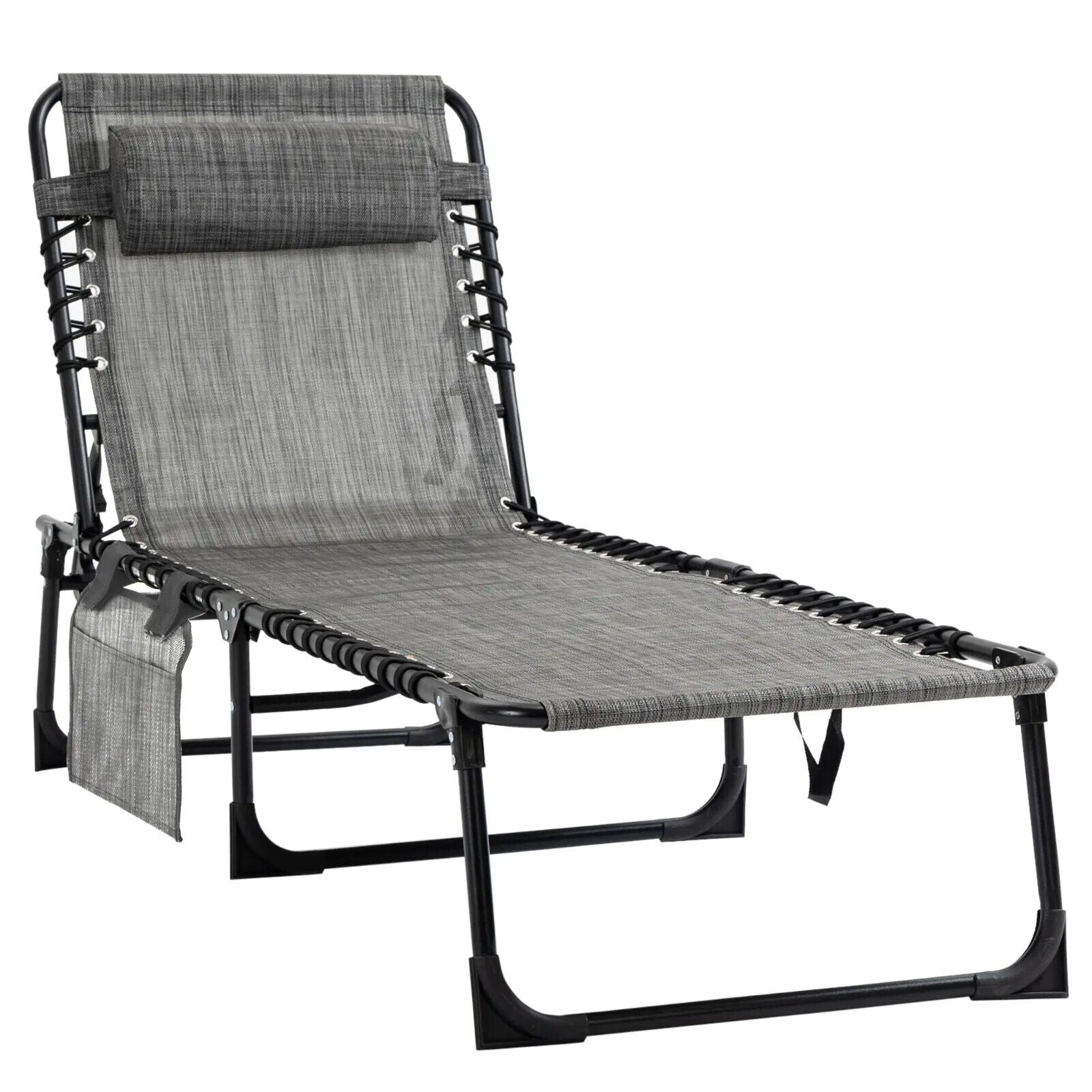 Folding Reclining Camping Bed Lounger with 5 Position Adjustable Backrest Grey - Home and Garden Furniture Shop - #rustic - furniture#