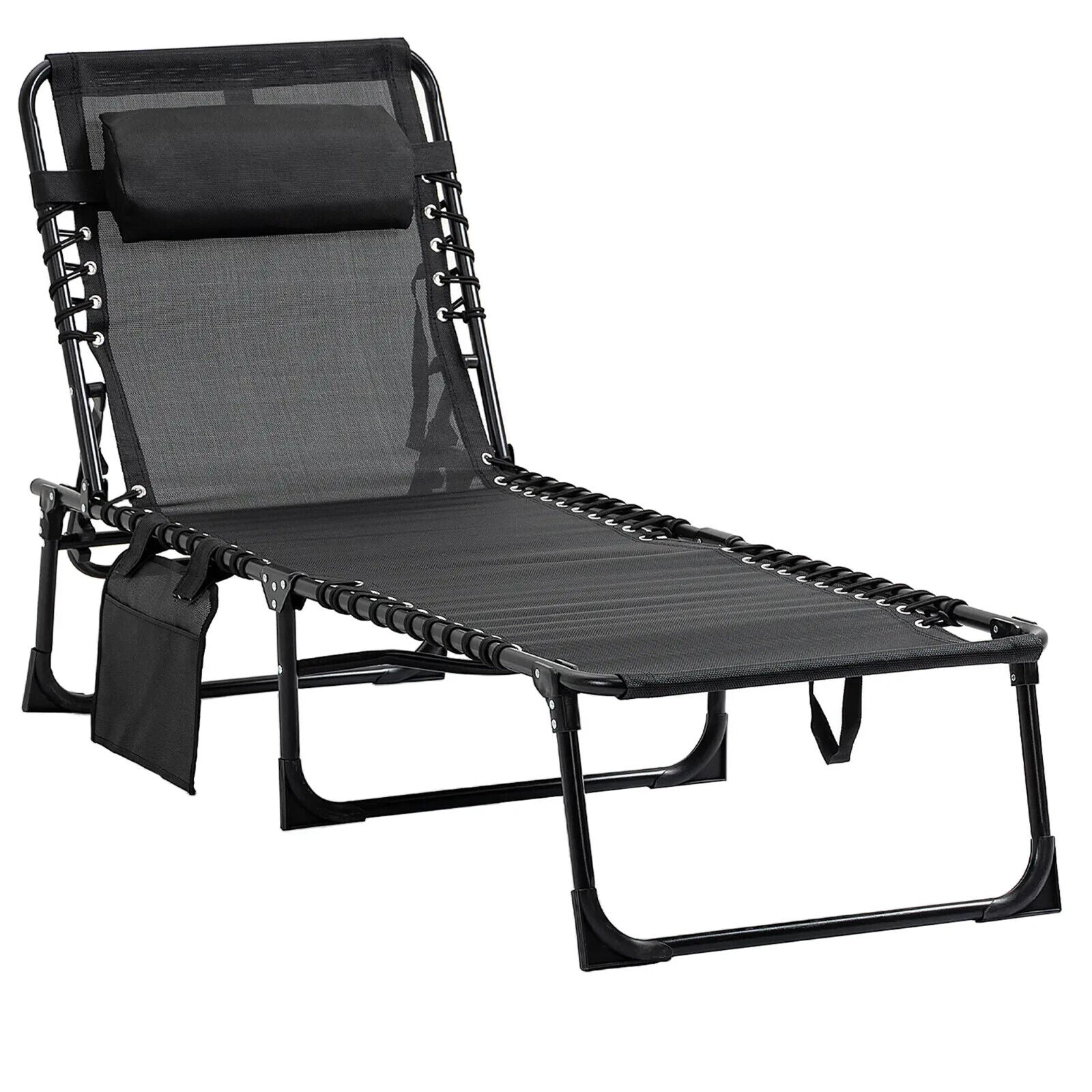 Folding Reclining Camping Lounger Bed with 5 Position Adjustable Backrest Black - Home and Garden Furniture Shop - #rustic - furniture#