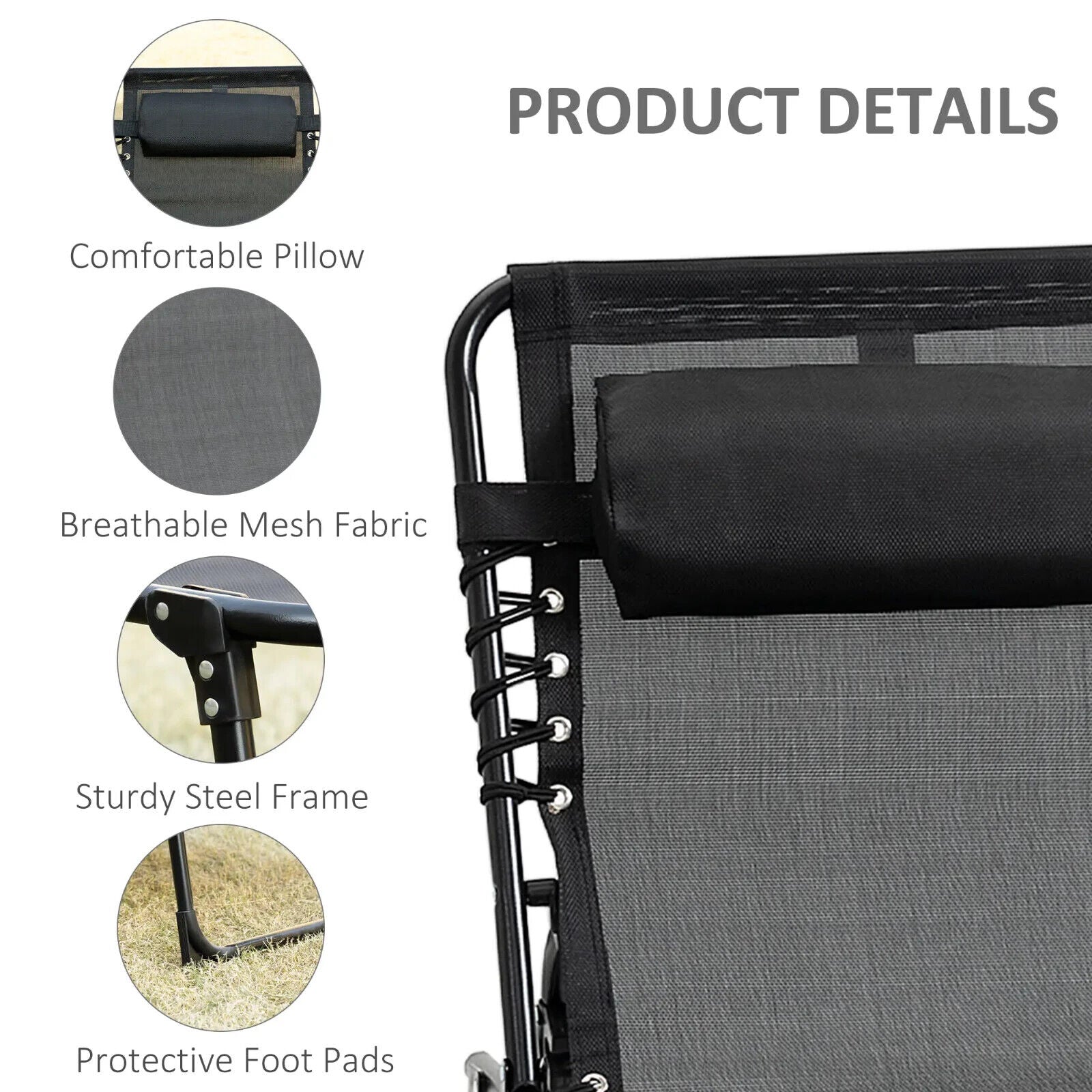 Folding Reclining Camping Lounger Bed with 5 Position Adjustable Backrest Black - Home and Garden Furniture Shop - #rustic - furniture#