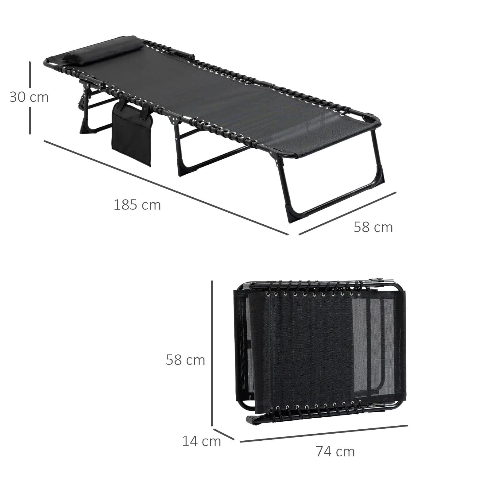 Folding Reclining Camping Lounger Bed with 5 Position Adjustable Backrest Black - Home and Garden Furniture Shop - #rustic - furniture#