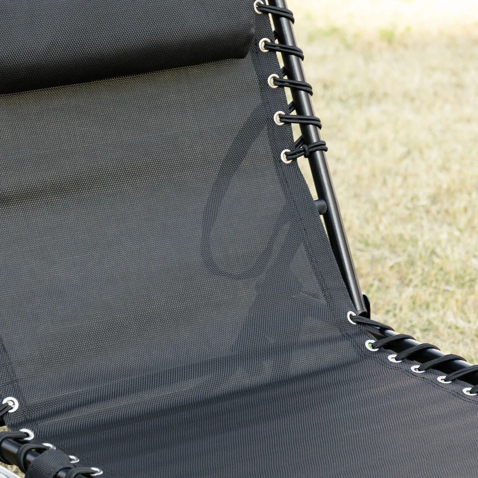 Folding Reclining Camping Lounger Bed with 5 Position Adjustable Backrest Black - Home and Garden Furniture Shop - #rustic - furniture#