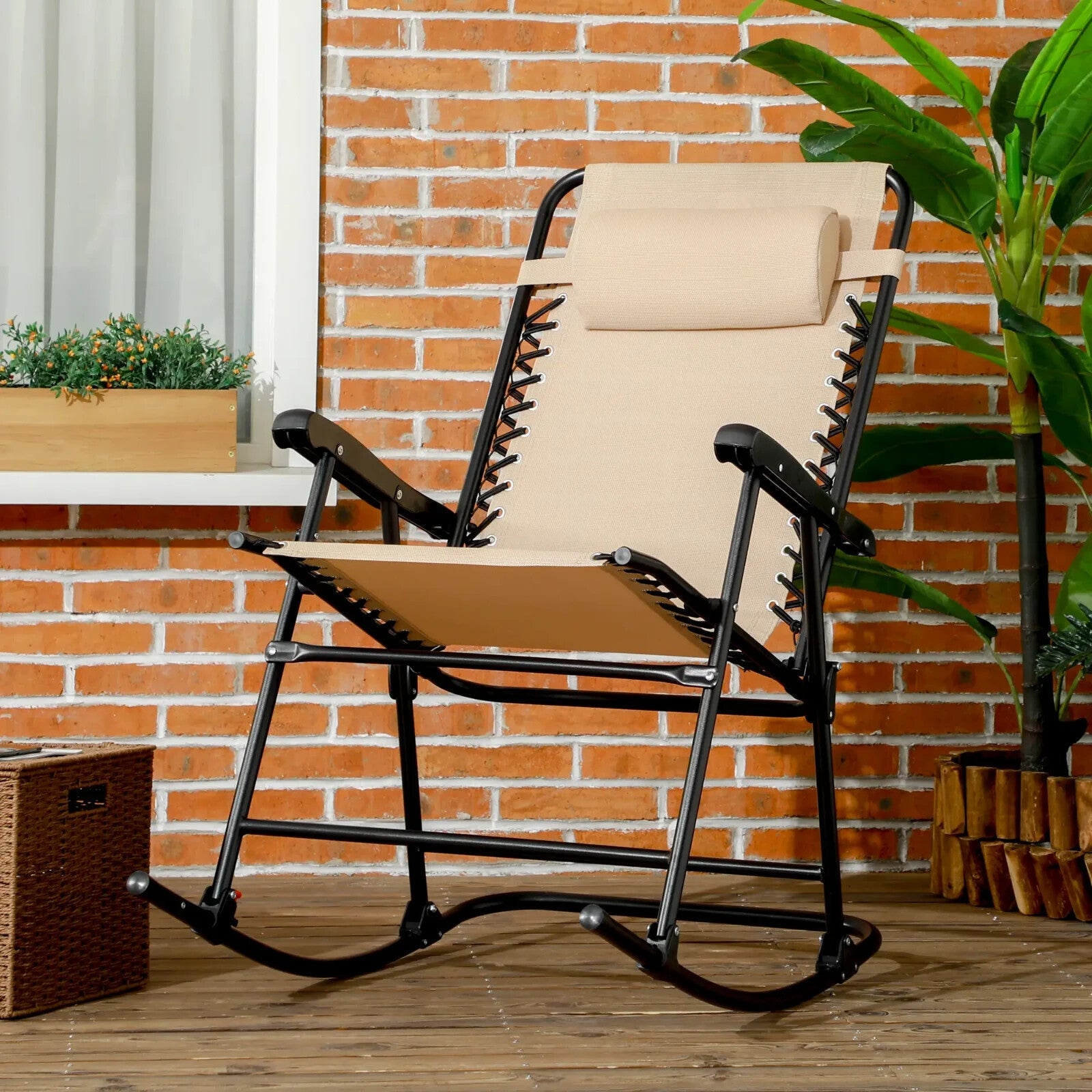 Folding Rocking Chair Outdoor Portable Zero Gravity Recliner w/ Headrest Garden - Home and Garden Furniture Shop - rustic - furniture