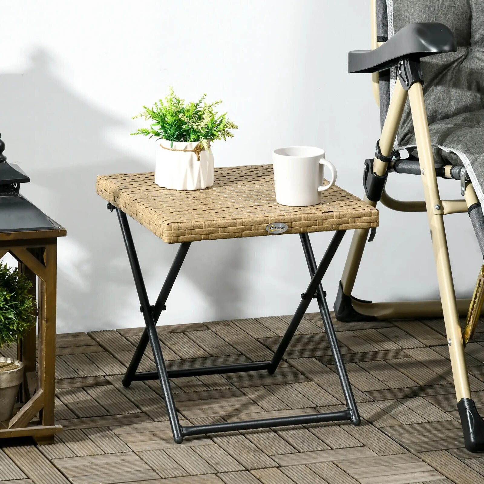 Folding Square Rattan Coffee Table - Steel Frame Outdoor Garden Bistro Table - Home and Garden Furniture Shop - #rustic - furniture#