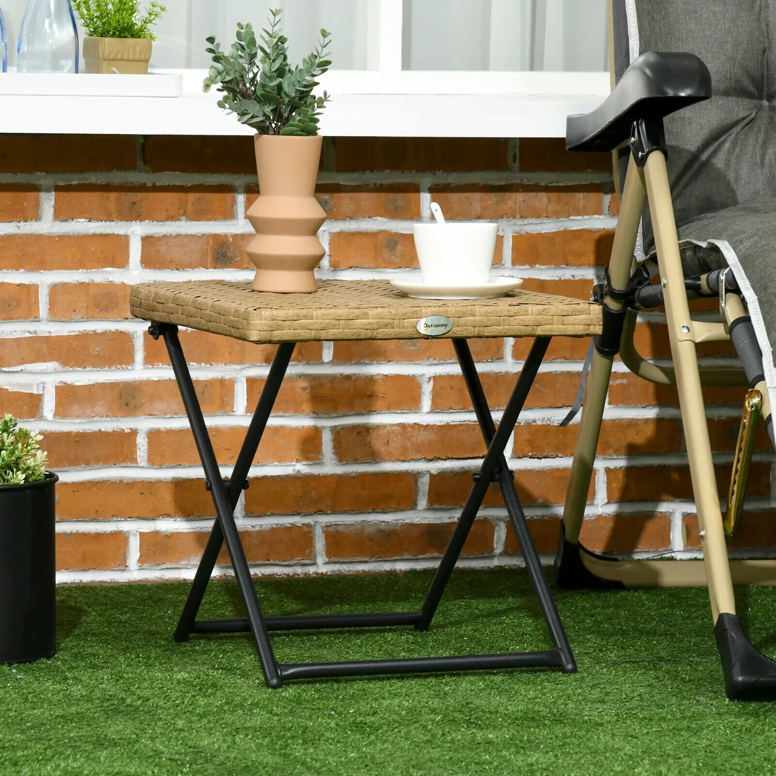 Folding Square Rattan Coffee Table - Steel Frame Outdoor Garden Bistro Table - Home and Garden Furniture Shop - #rustic - furniture#