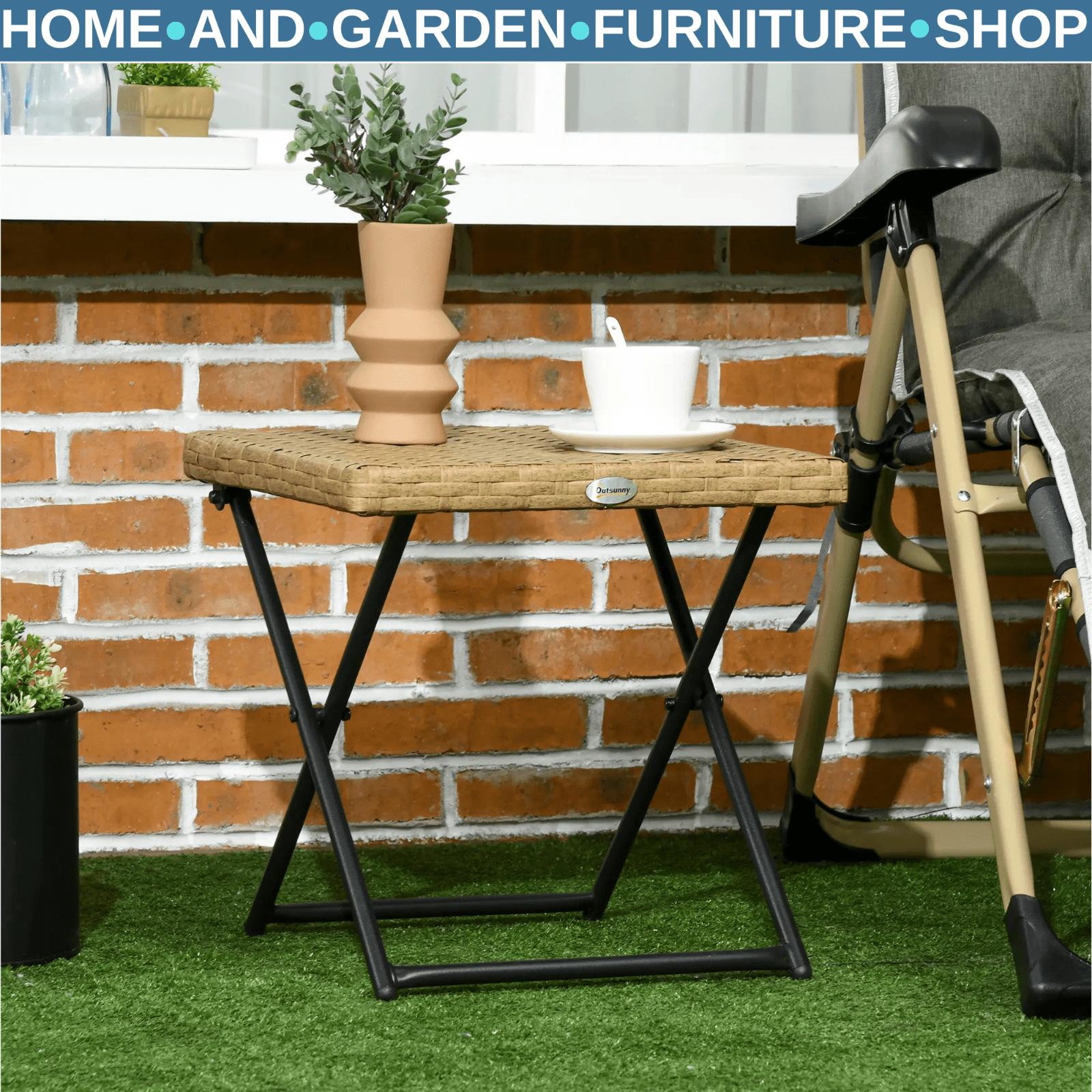 Folding Square Rattan Coffee Table - Steel Frame Outdoor Garden Bistro Table - Home and Garden Furniture Shop - #rustic - furniture#